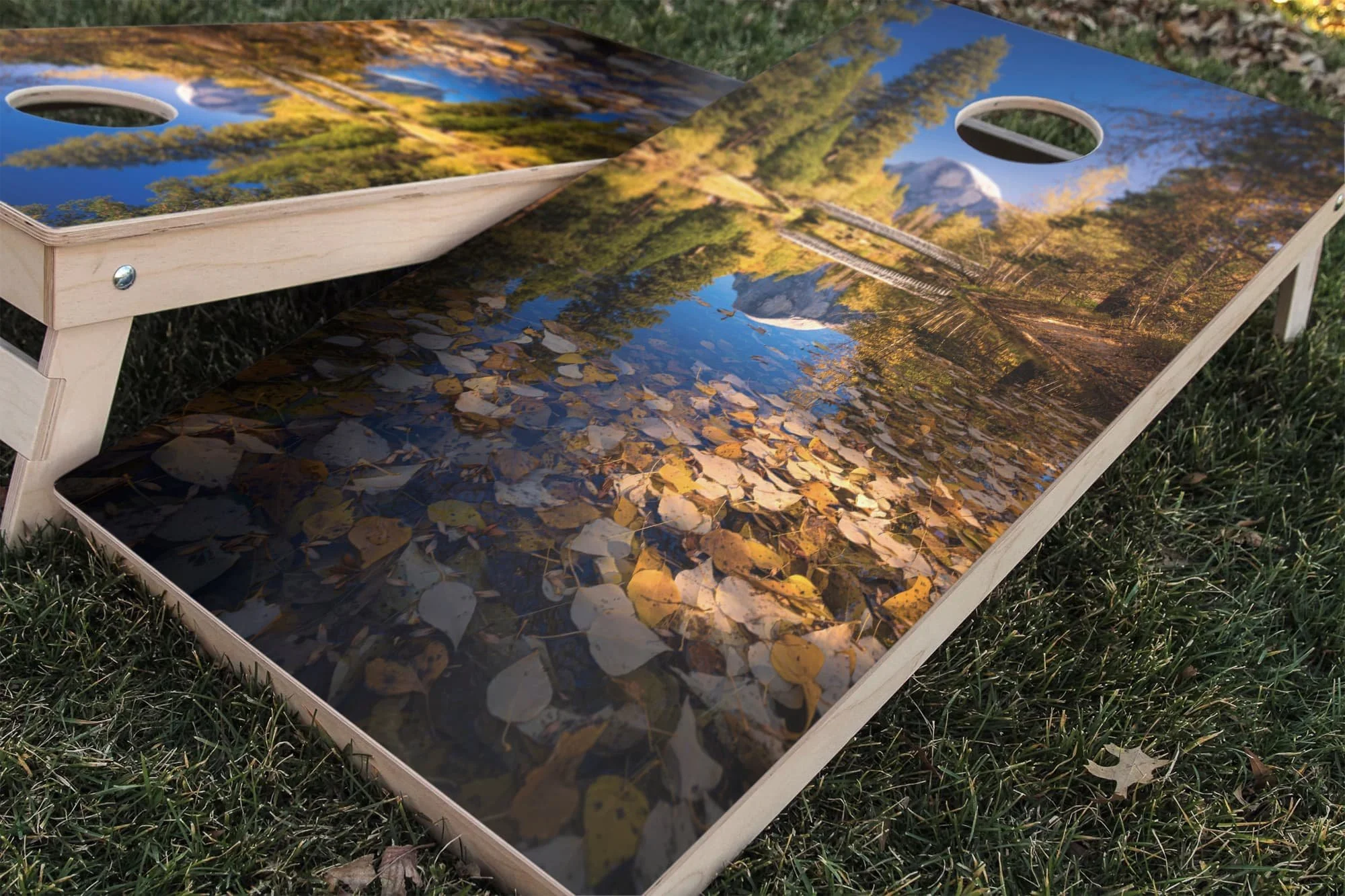 Yosemite river Cornhole board wrap sticker decal set