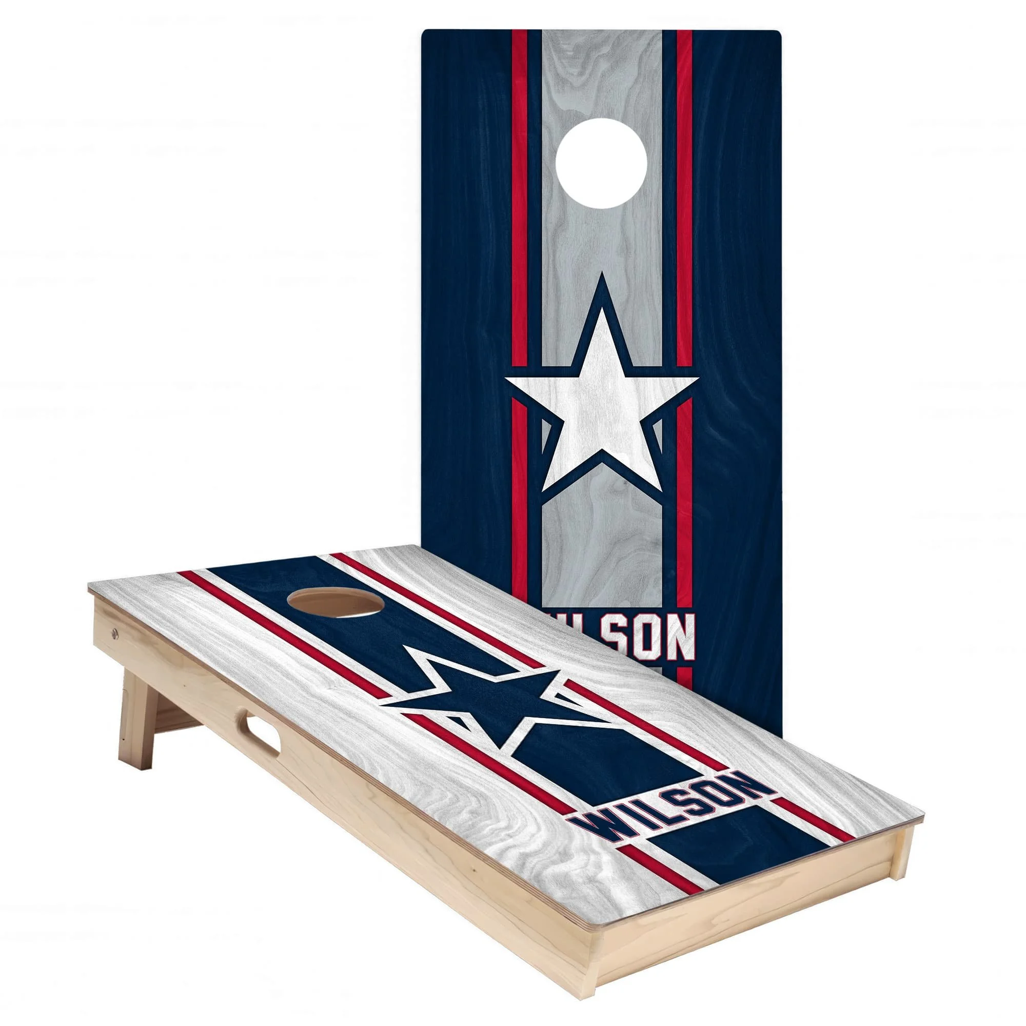 Personalized New England Patriots Colors (Home + Away) custom wood Cornhole board wrap sticker decal set
