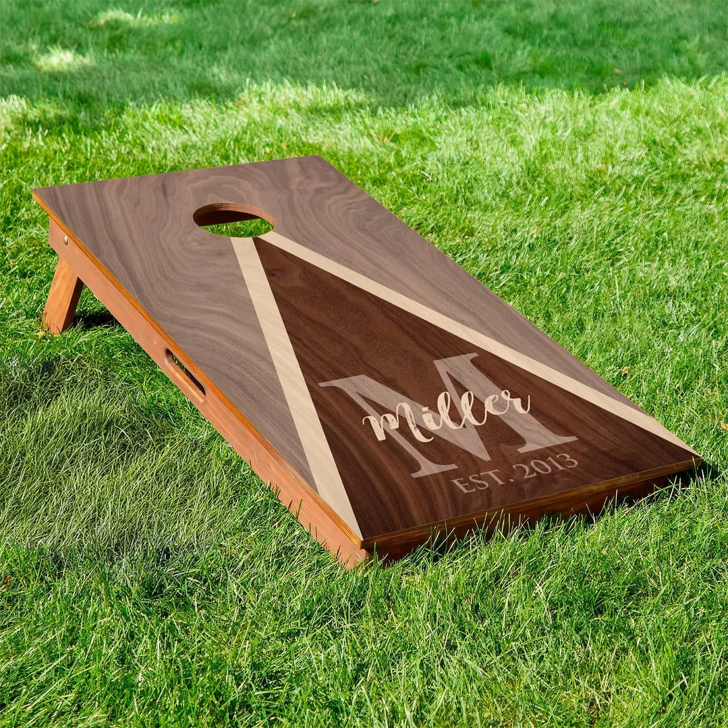 Walnut wood slab monogram personalized custom Cornhole board