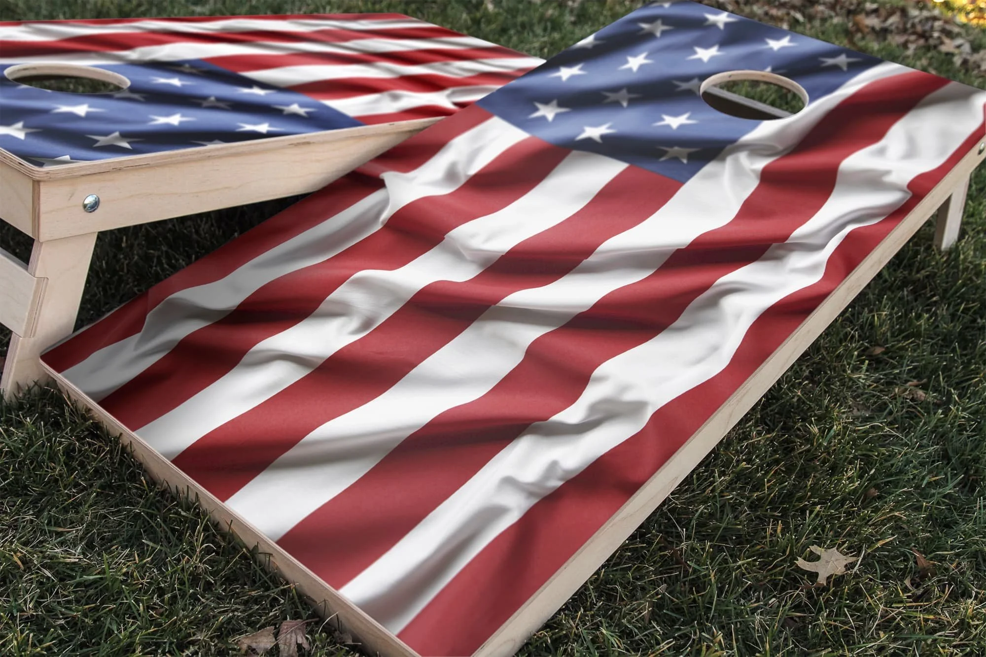 wavy stars & stripes United States flag cornhole board vinyl wrap decal skin set