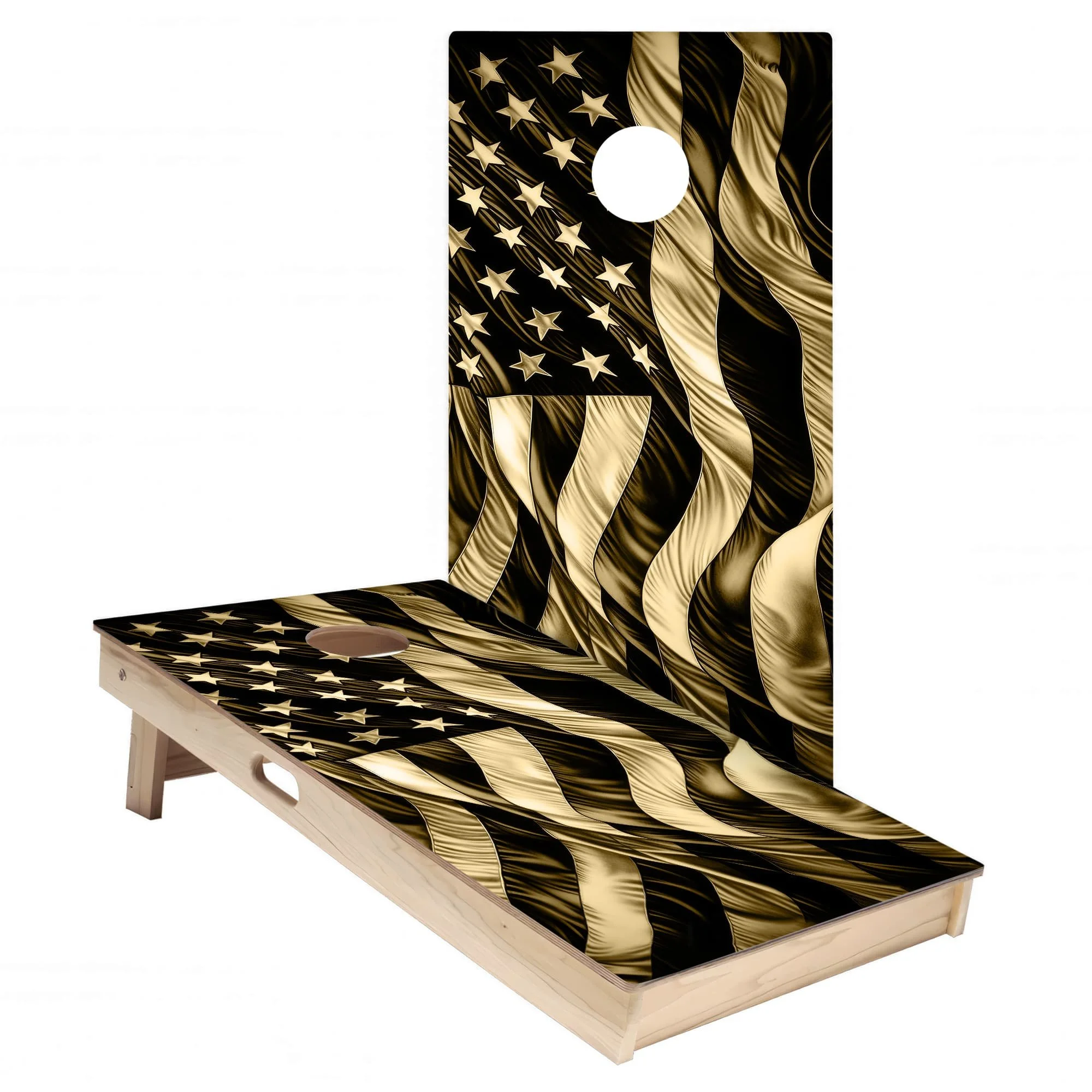 Black & Tan USA Flag Cornhole Board Wrap Set