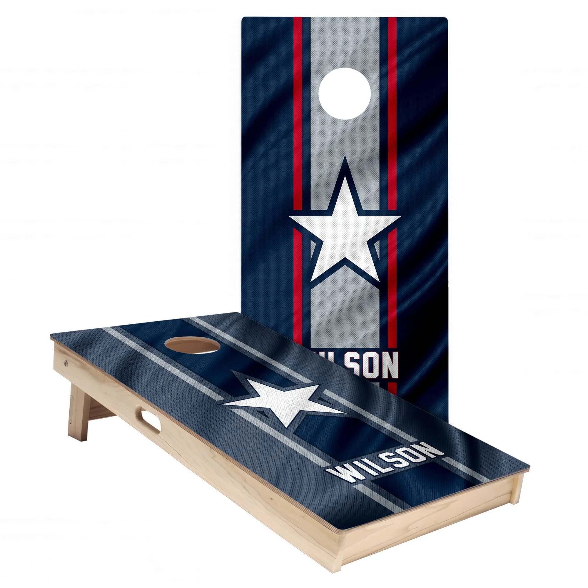 Personalized New England Patriots Colors (Rival + Home) custom jersey Cornhole board wrap sticker decal set