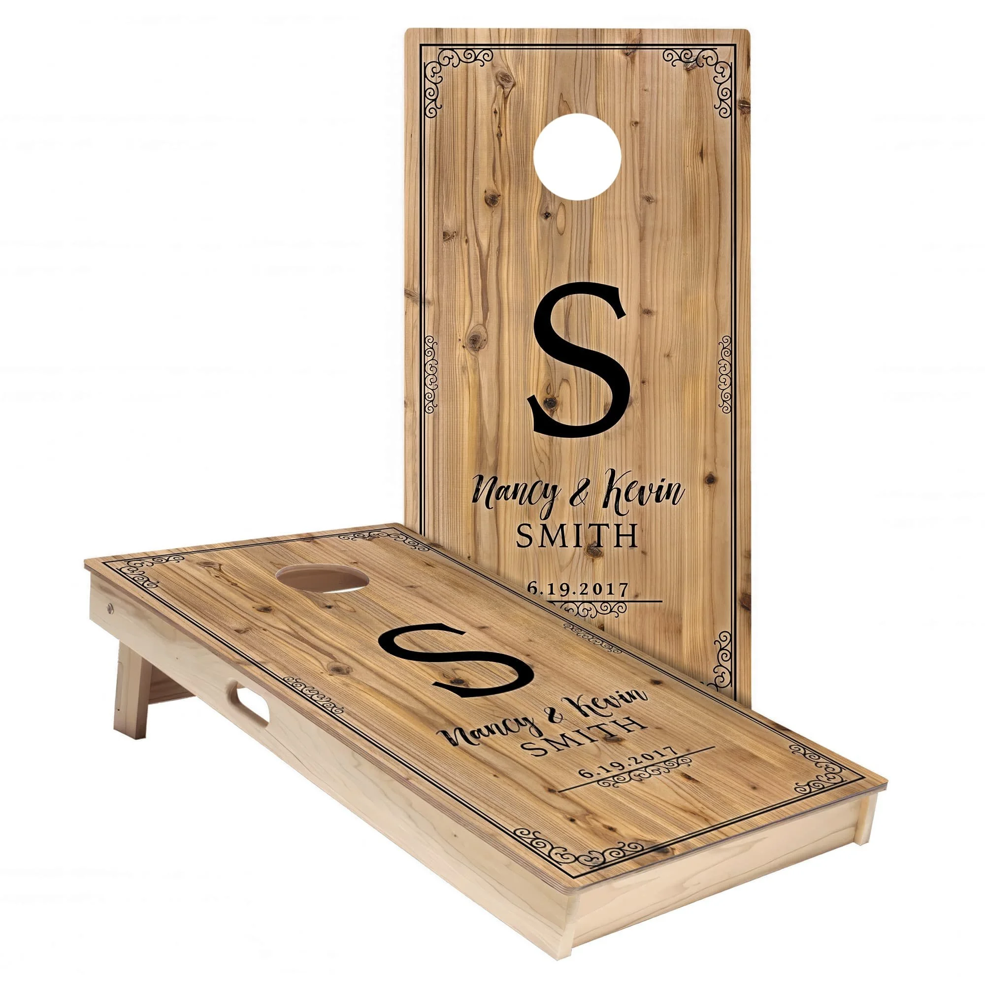 Pine Wood Wedding Anniversary Cornhole Board Wrap Set #2