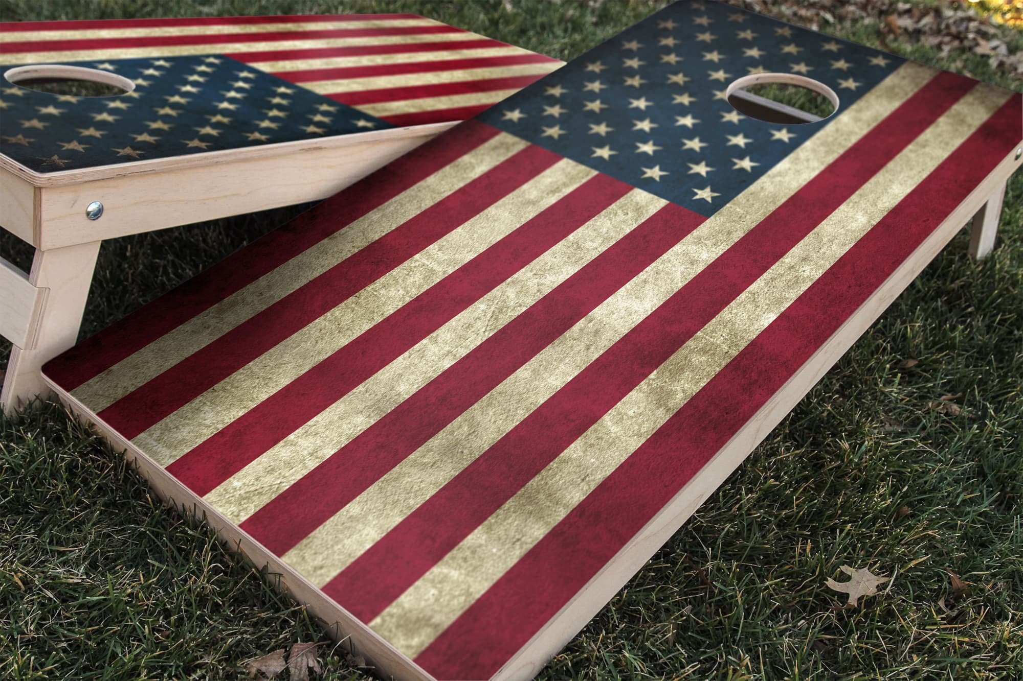 worn rustic United States flag cornhole board vinyl wrap decal skin set