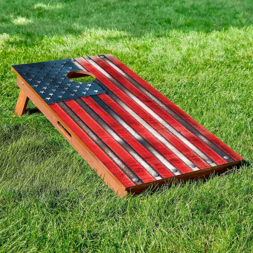 metal rustic grungy United States flag cornhole board