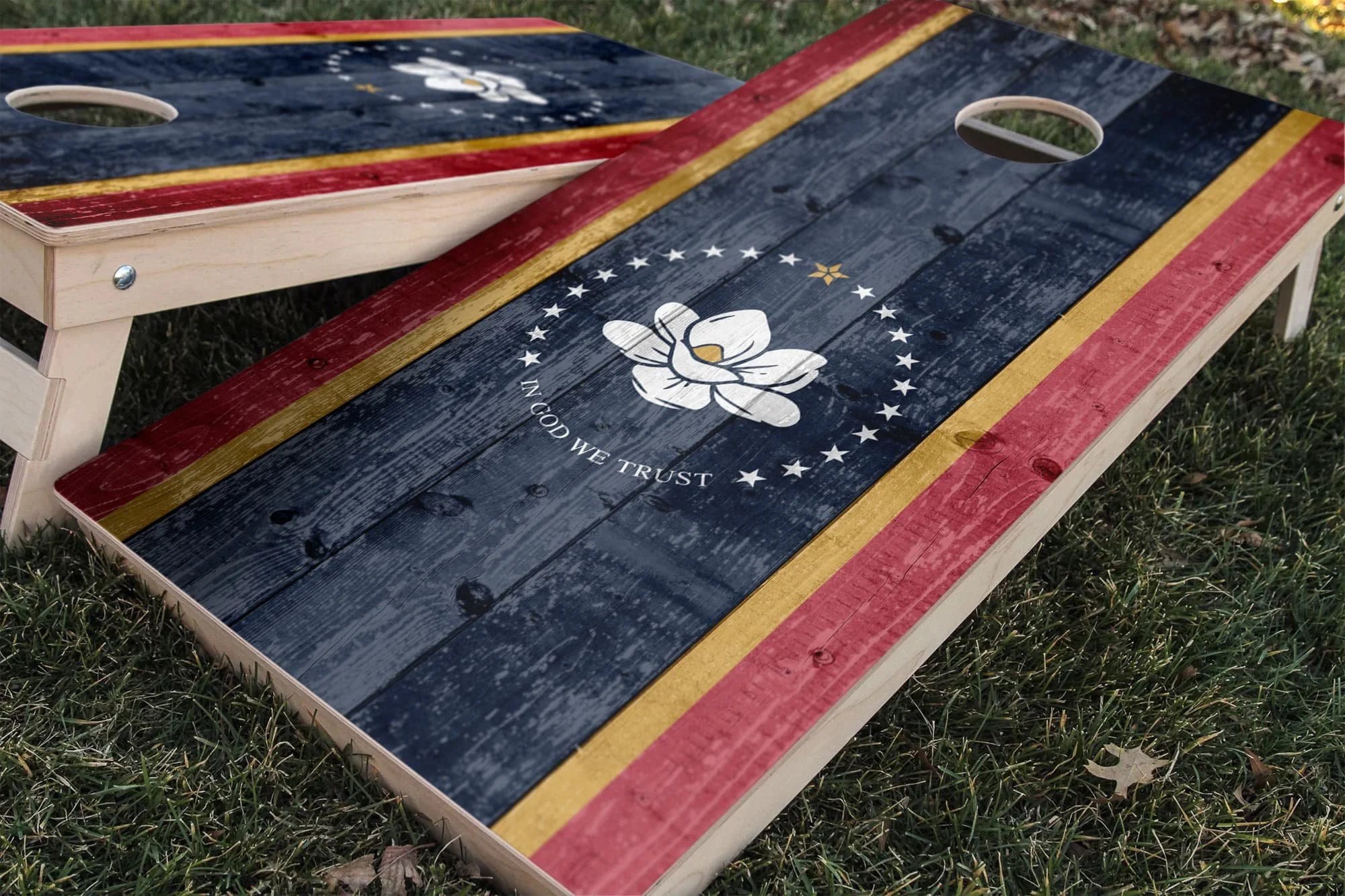 Mississippi state flag rustic cornhole board wrap sticker decal set