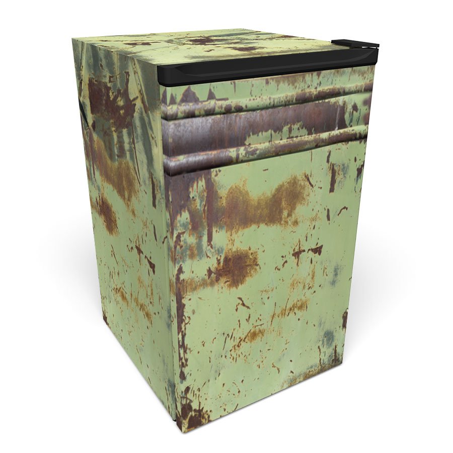 Green Worn Out Metal Mini Fridge Vinyl Wrap