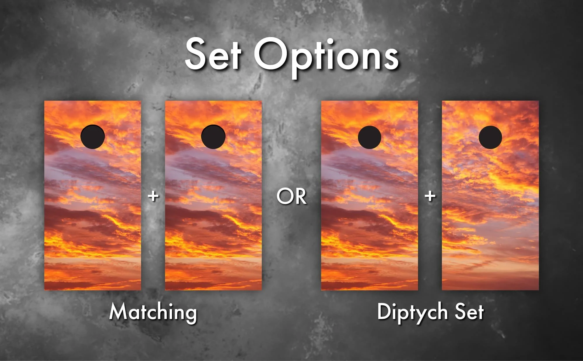 pink and orange cloudy sunset Cornhole board wrap sticker decal set options