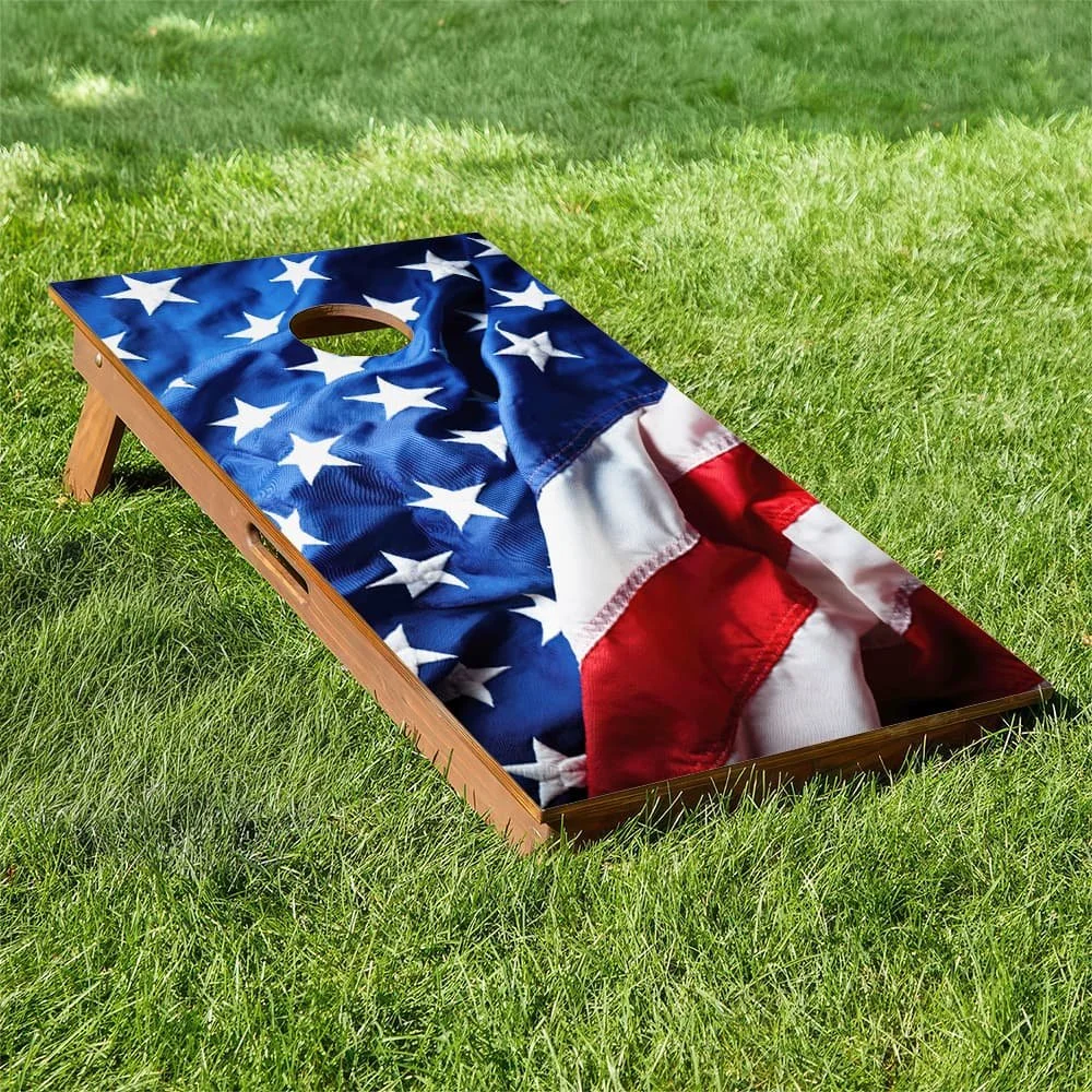 rippled stars and stripes United States flag cornhole board