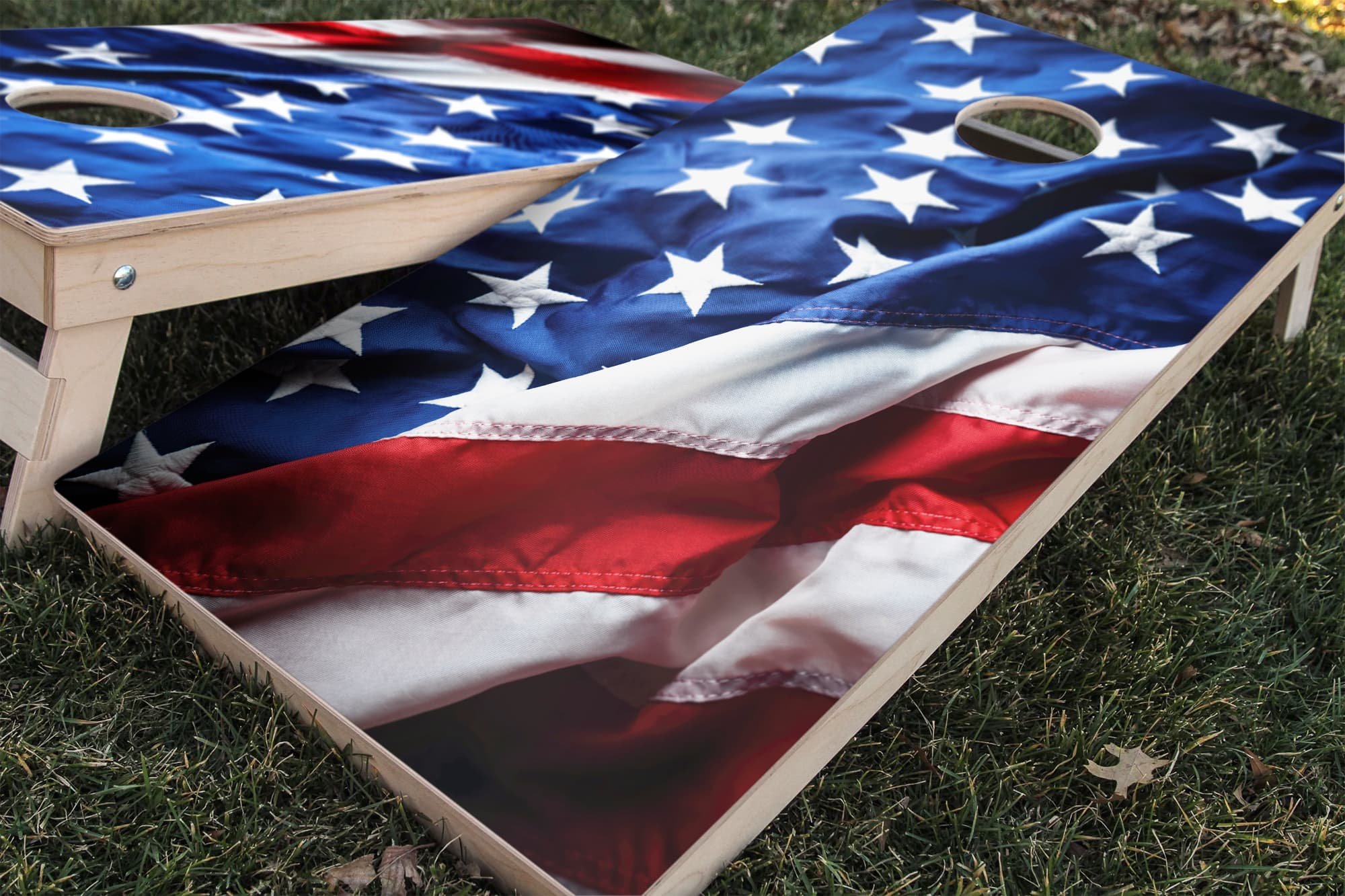 rippled stars and stripes United States flag cornhole board vinyl wrap decal skin set