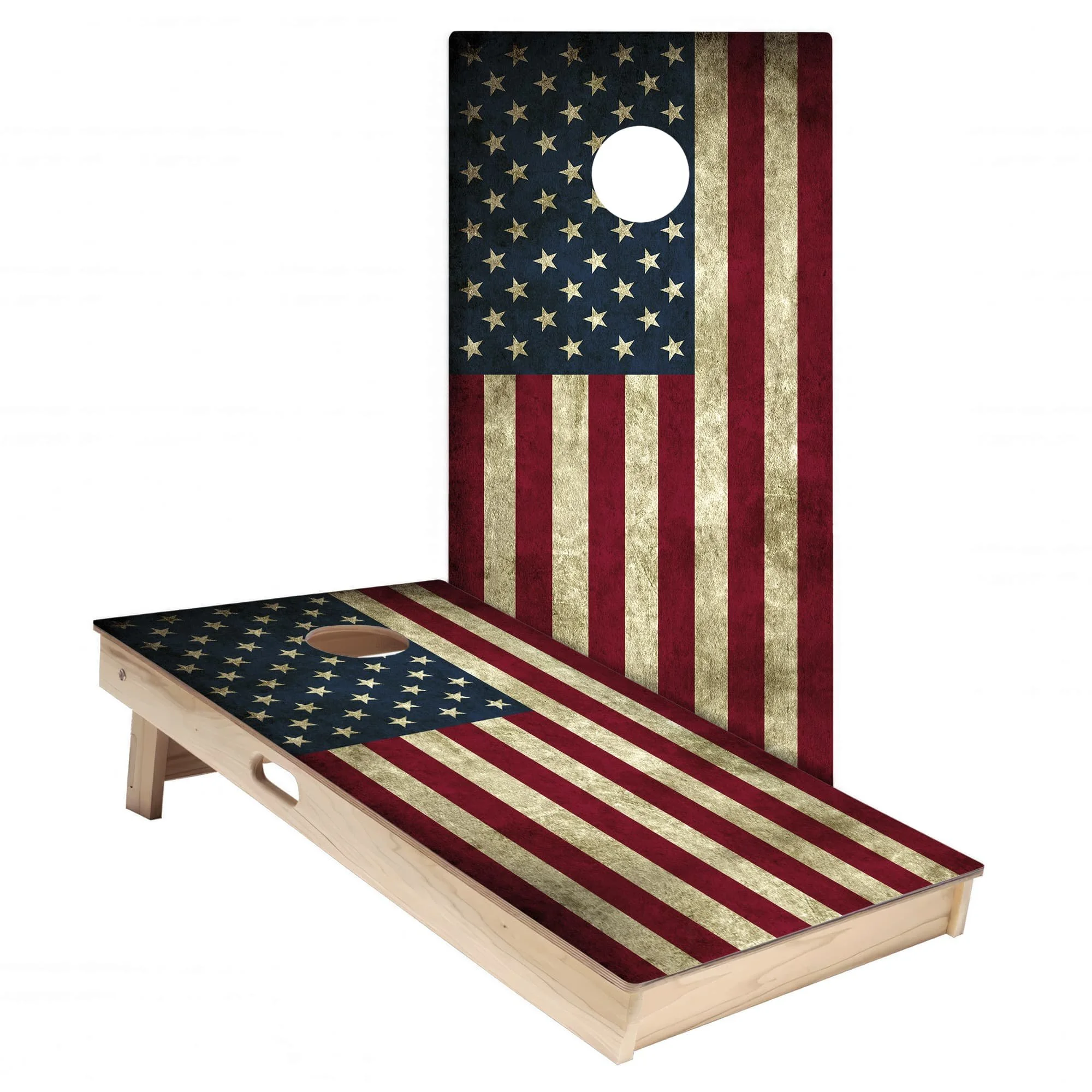 worn rustic United States flag cornhole board vinyl wrap decal skin set