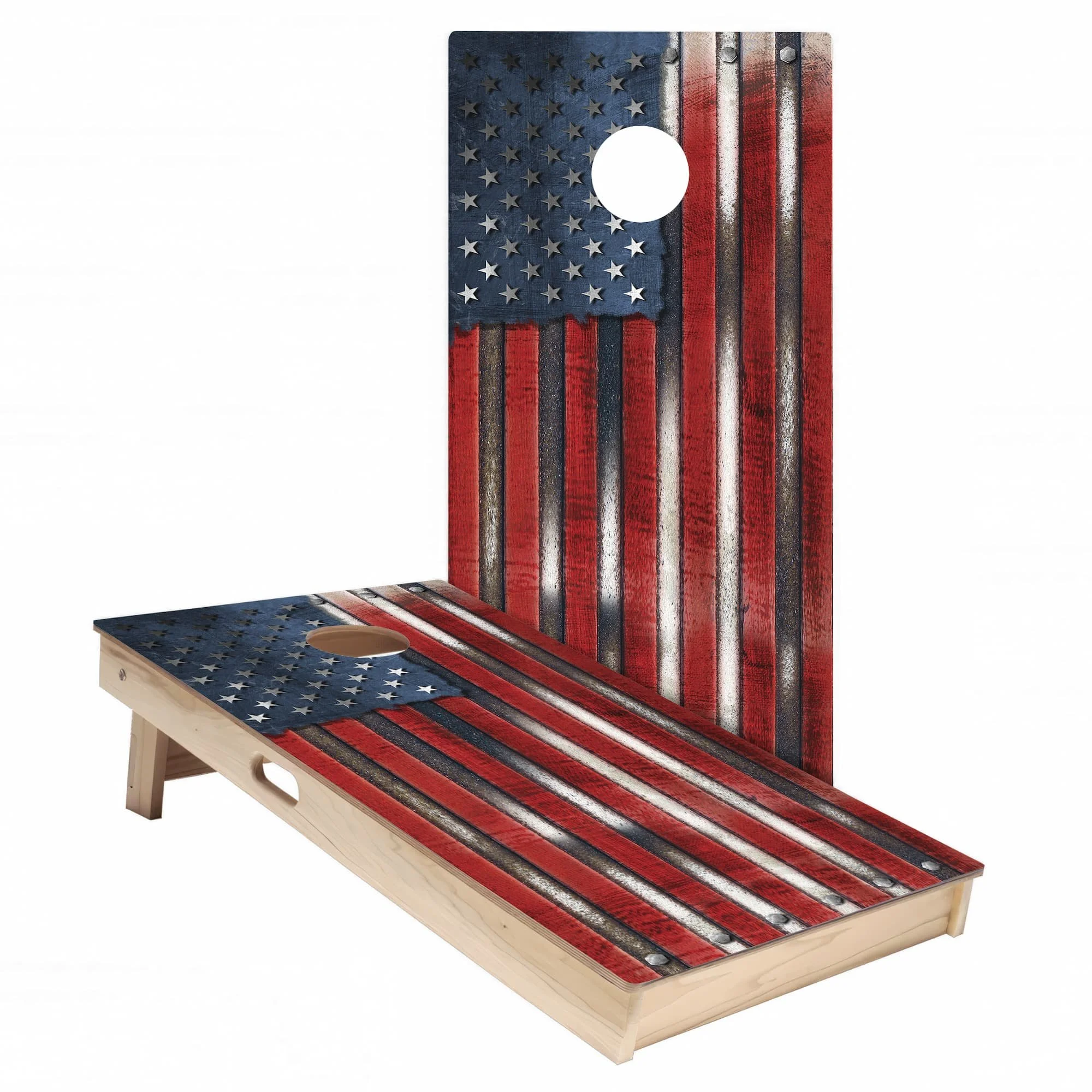 metal rustic grungy United States flag cornhole board vinyl wrap decal skin set