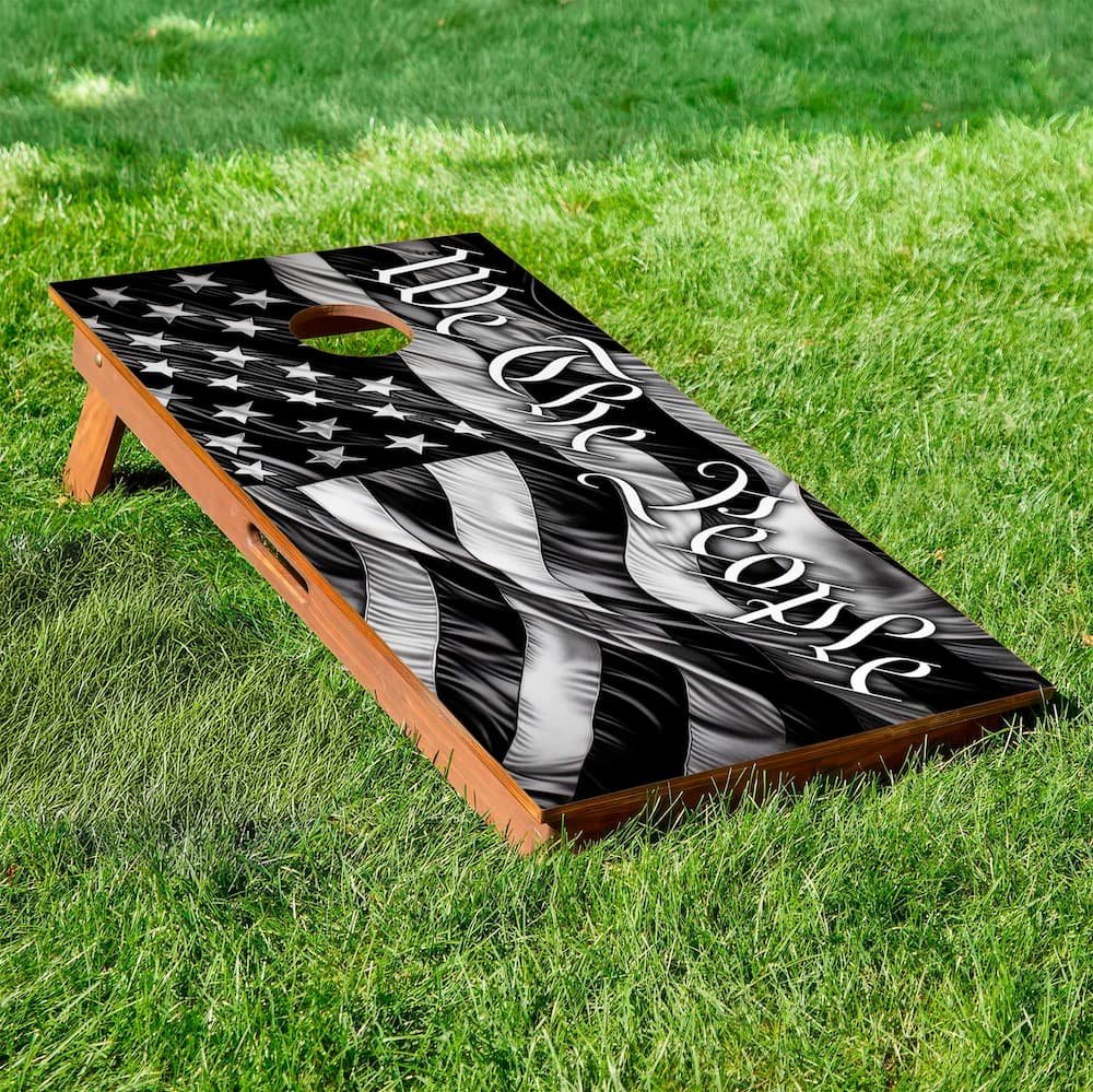 black and white USA flag "we the people" cornhole board