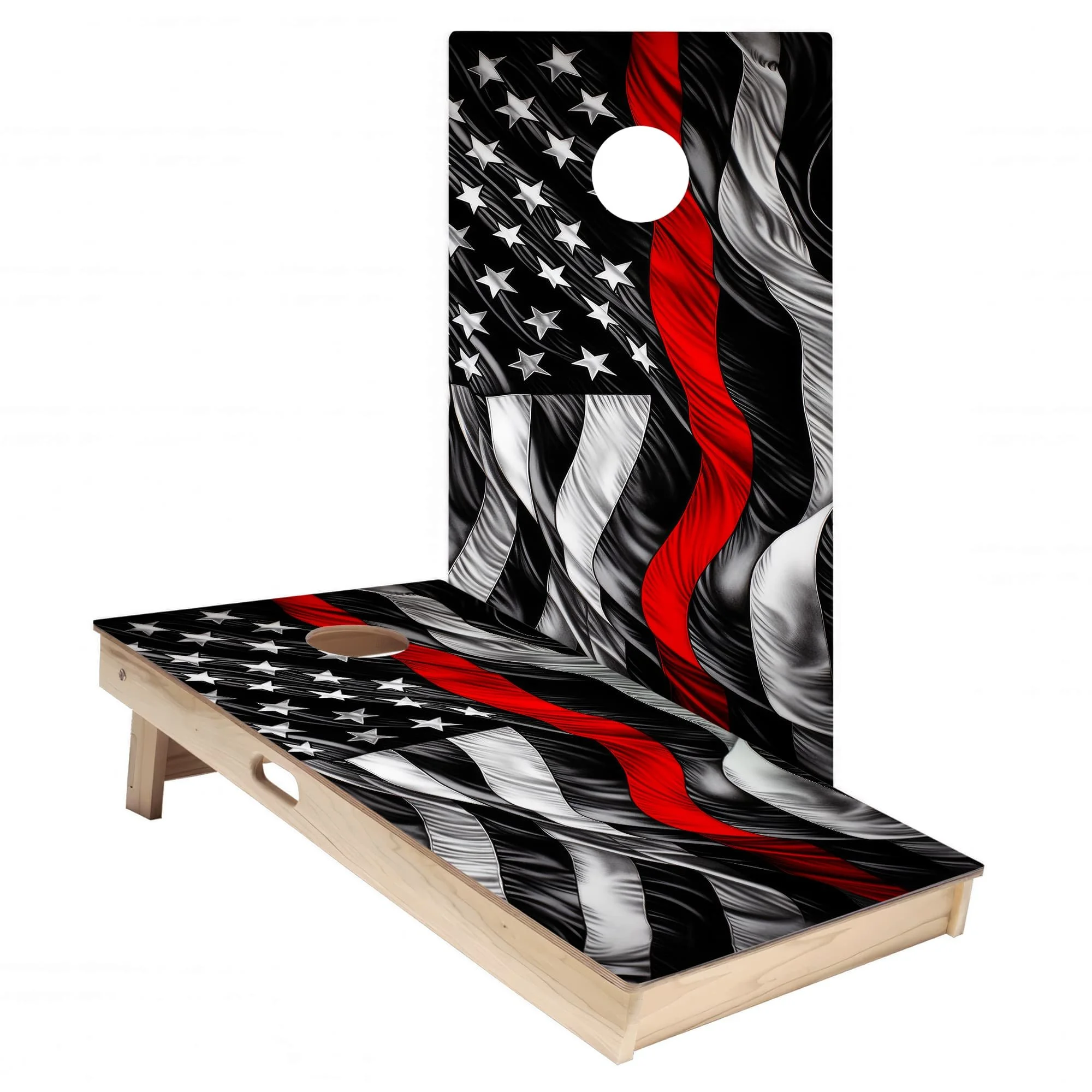 red line USA flag cornhole board wrap sticker decal set