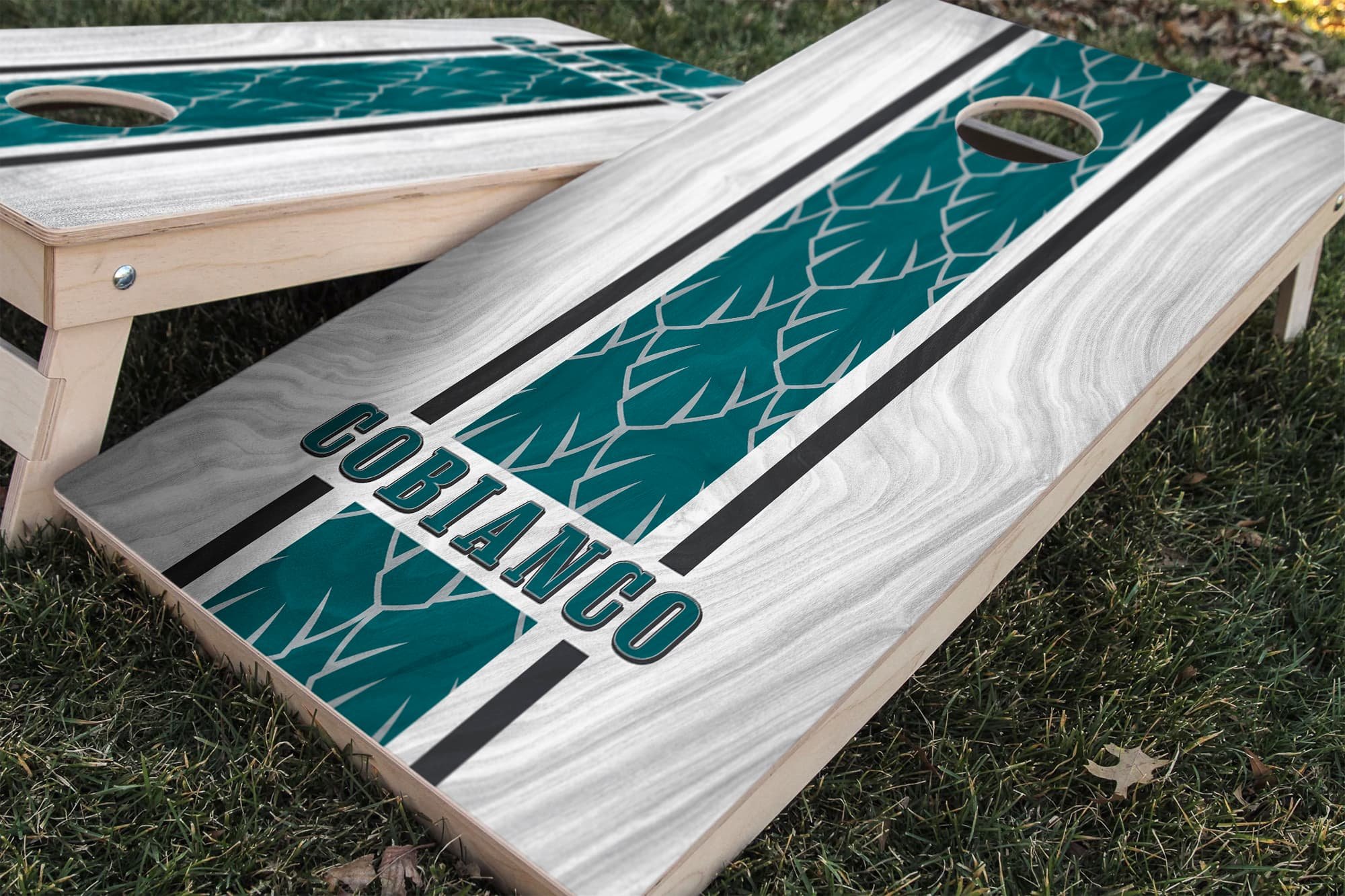 Personalized Philadelphia Eagles Colors (Away) custom wood texture Cornhole board wrap sticker decal set