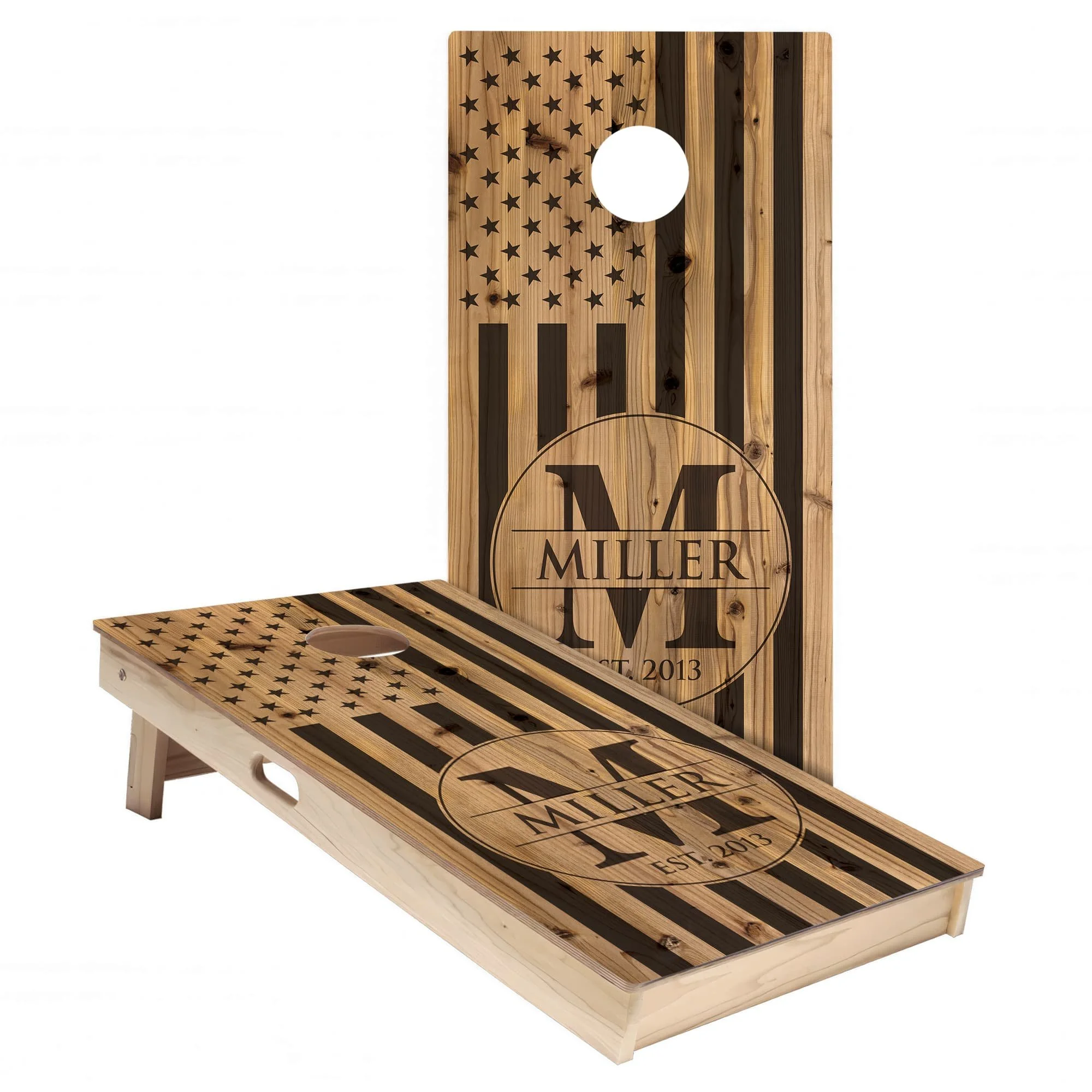 Monogram Wood USA Flag #2 Cornhole Board Wrap Set
