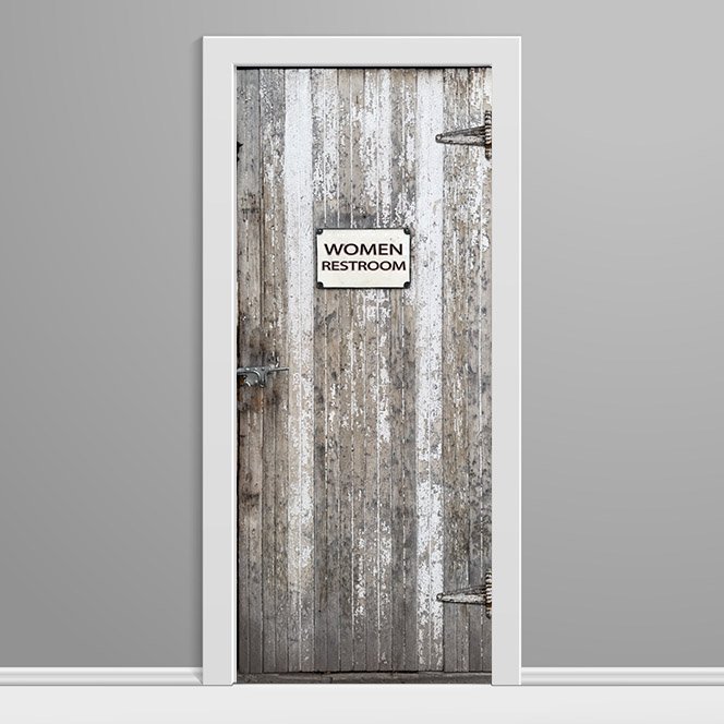 Women Restroom White Cracked painted door wrap