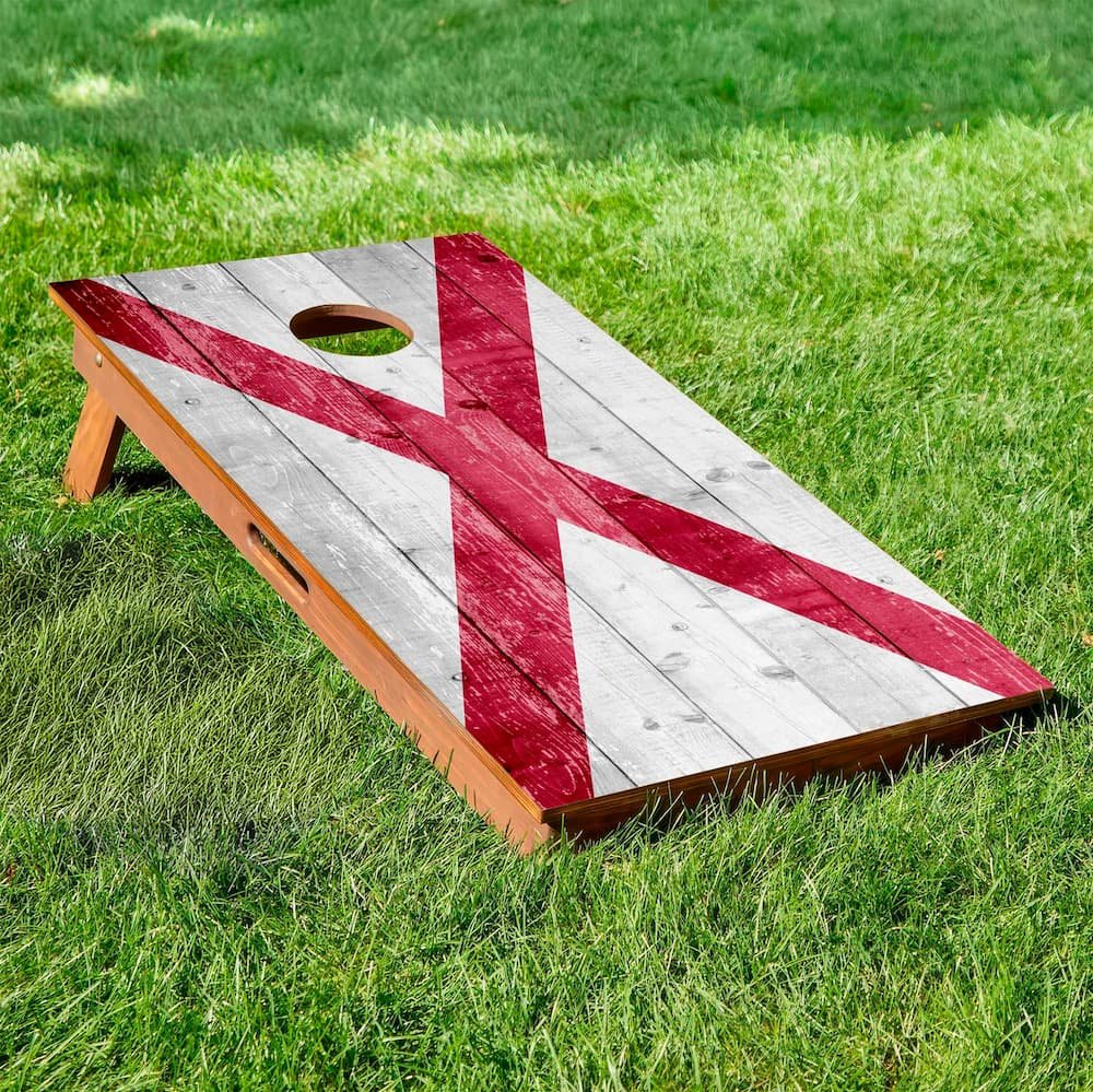 Alabama state flag rustic cornhole board