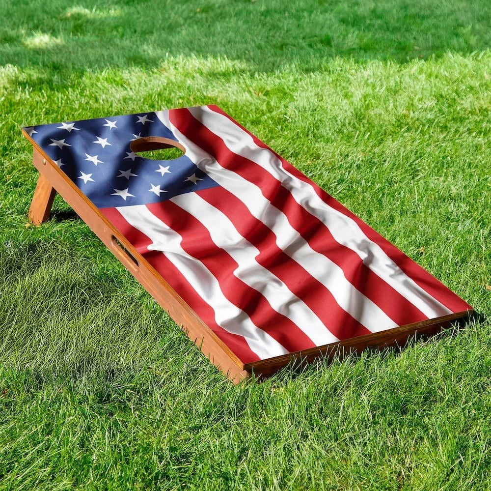 wavy stars & stripes United States flag cornhole board