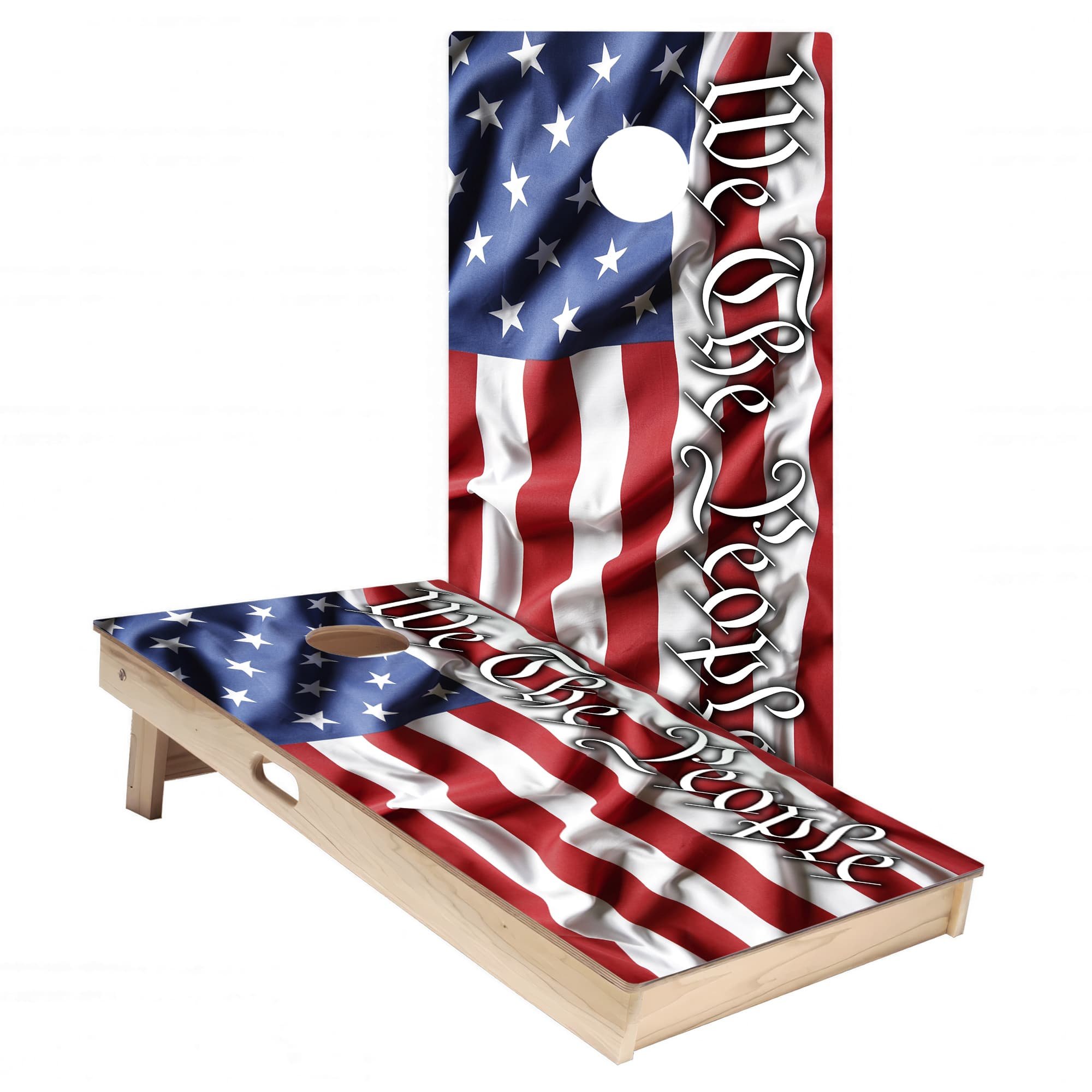 wavy WE THE PEOPLE United States flag cornhole board vinyl wrap decal skin set