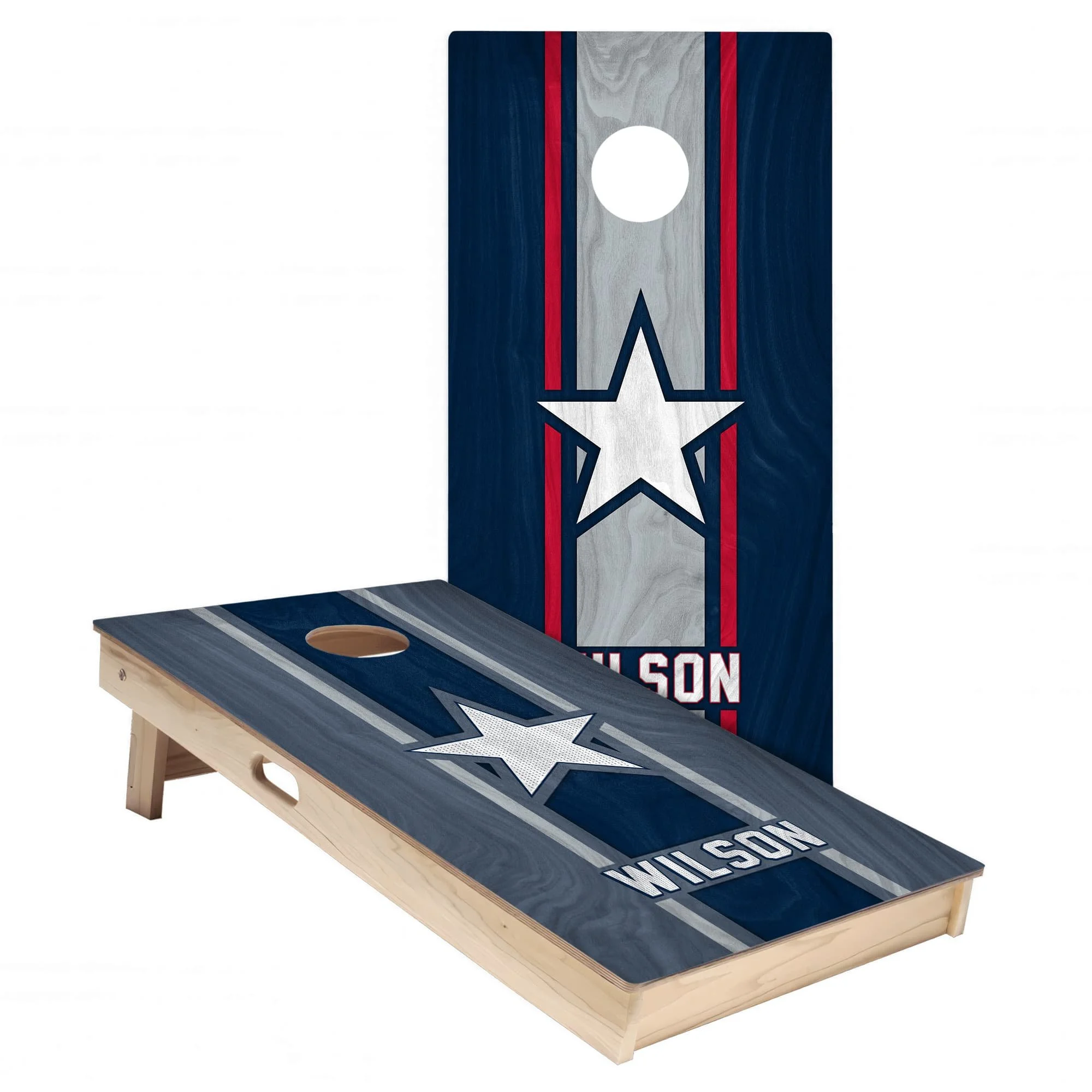 Personalized New England Patriots Colors (Home + Rival) custom wood Cornhole board wrap sticker decal set