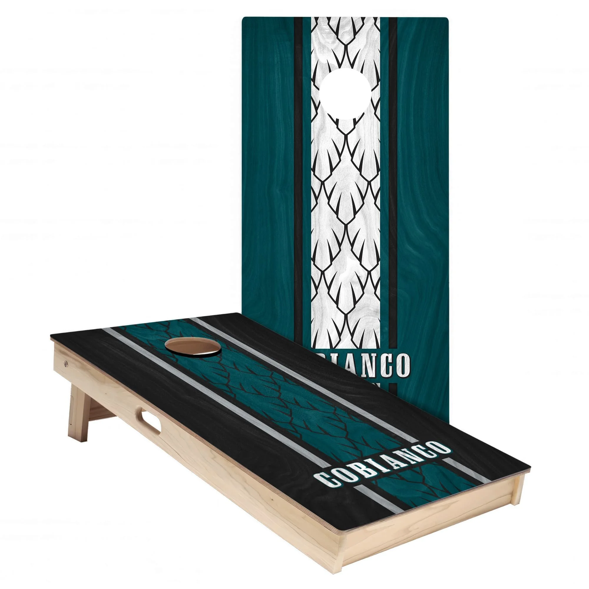 Personalized Philadelphia Eagles Colors (Home + Alternate) custom wood texture Cornhole board wrap sticker decal set