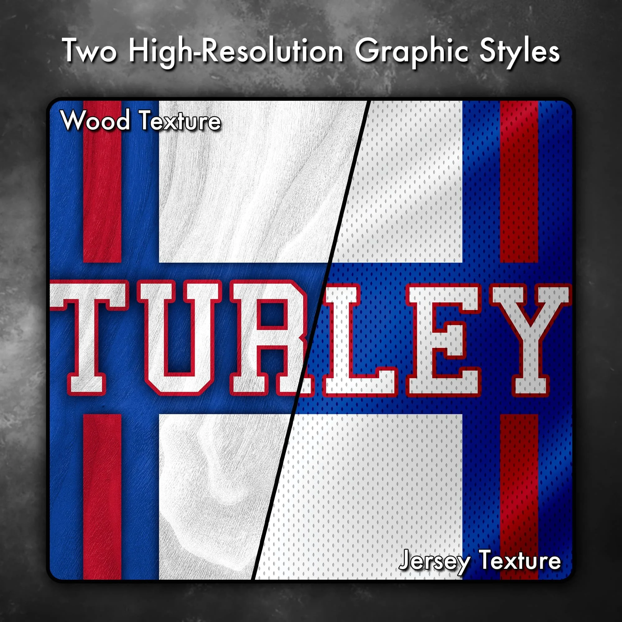 Close up image showing the wood grain and jersey texture options of this cornhole board vinyl wrap decal set (Copy) (Copy)