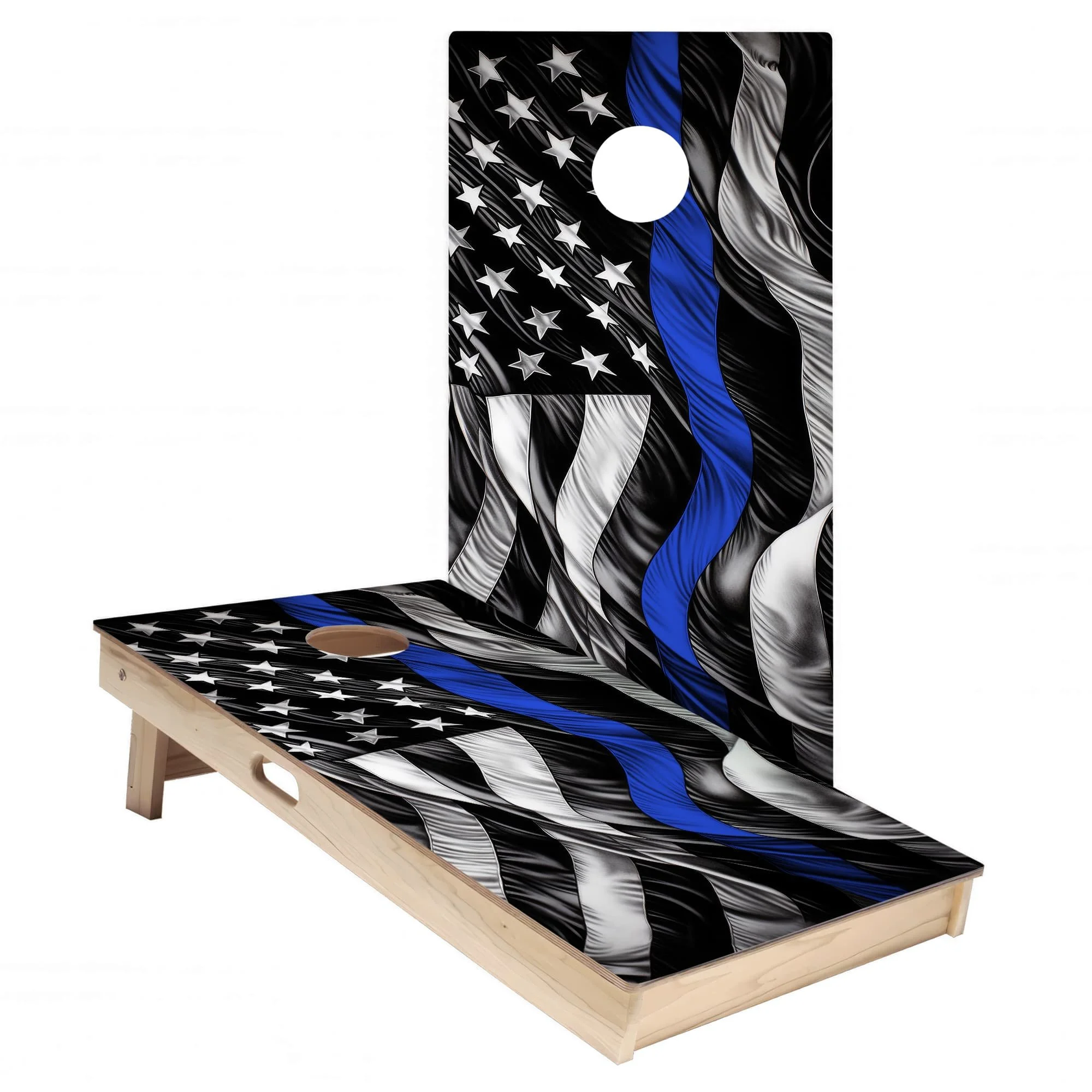 blue line USA flag cornhole board wrap sticker decal set