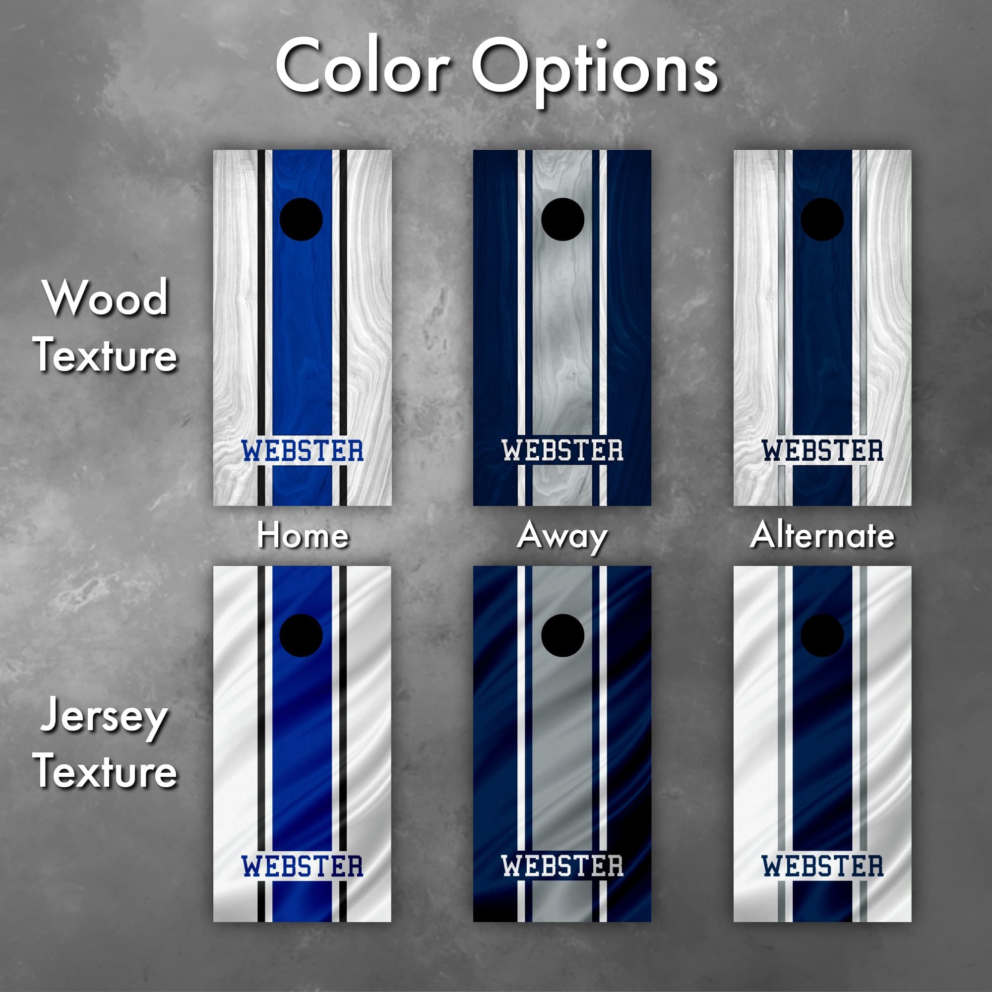 6 color and graphic texture options for our Dallas Cowboys-themed custom personalized cornhole board vinyl wrap decals (Copy)