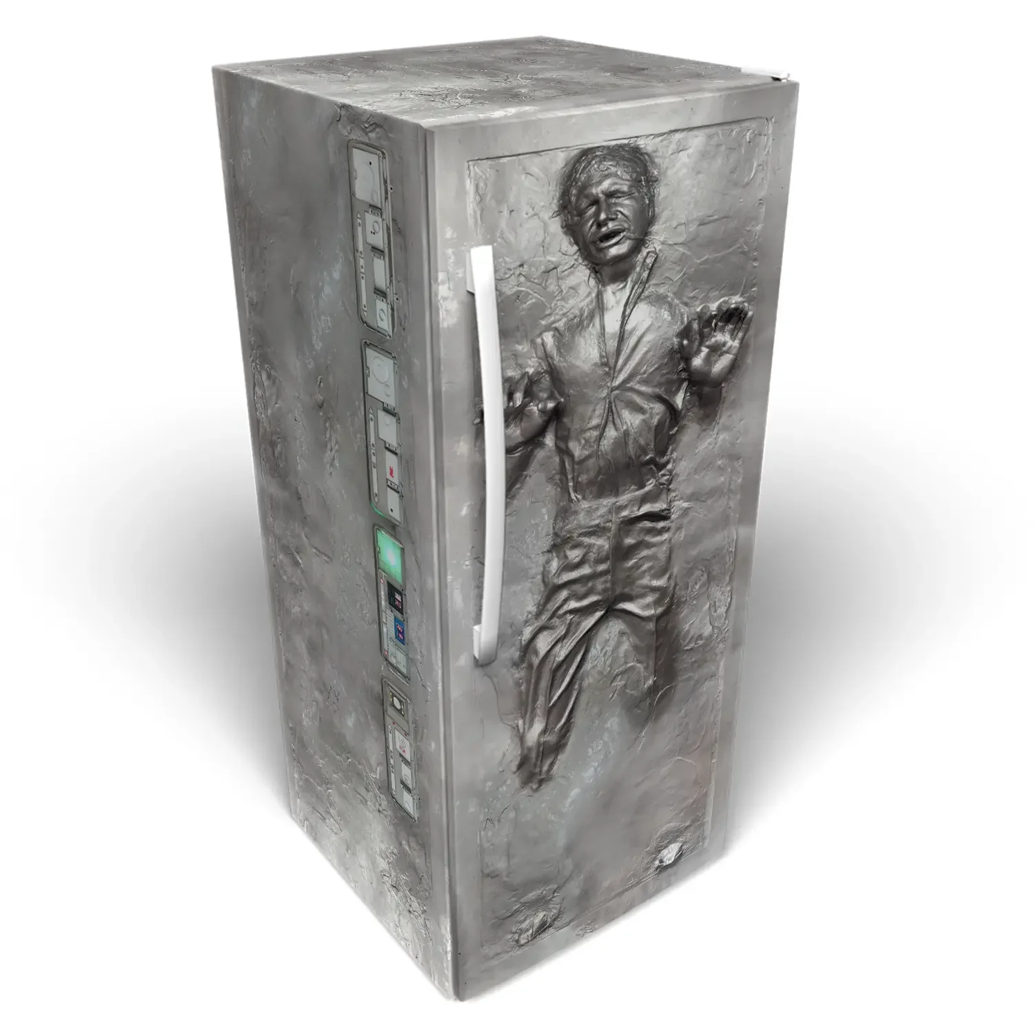 Han Solo Custom Vinyl Wrap on Standing Freezer 3D Mockup.webp