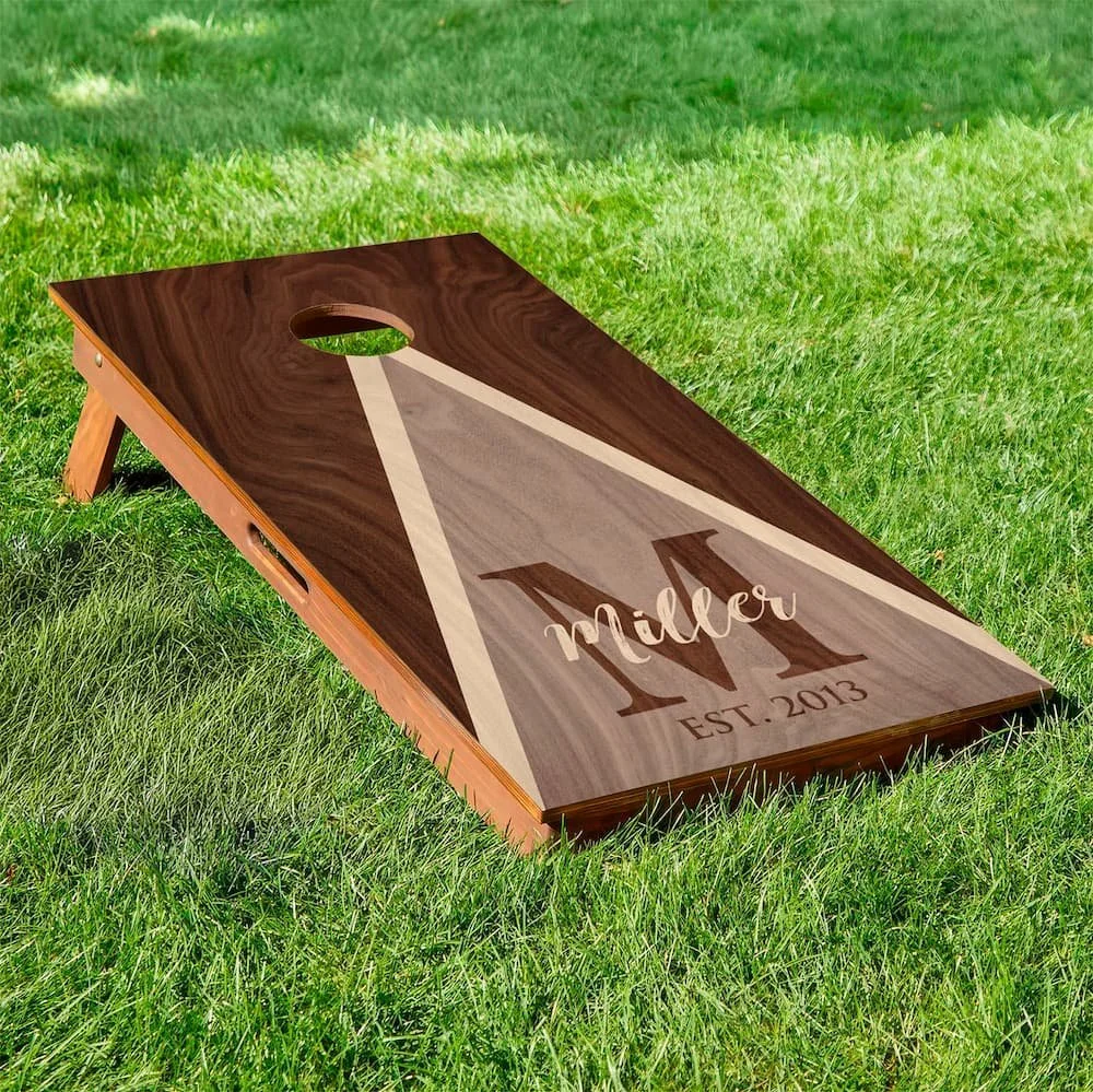Walnut wood slab monogram personalized custom Cornhole board