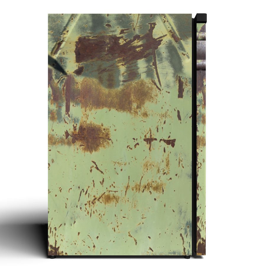 Green Worn Out Metal Mini Fridge Vinyl Wrap Side