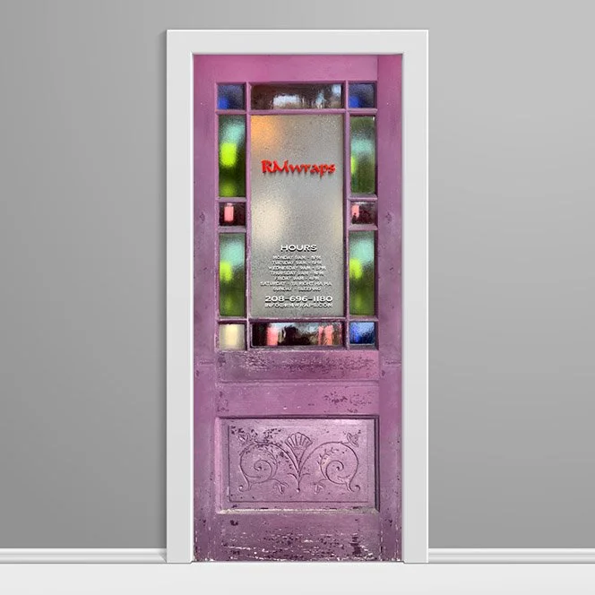 13 Stain glass Purple Vinyl Door wrap Logo and Hours