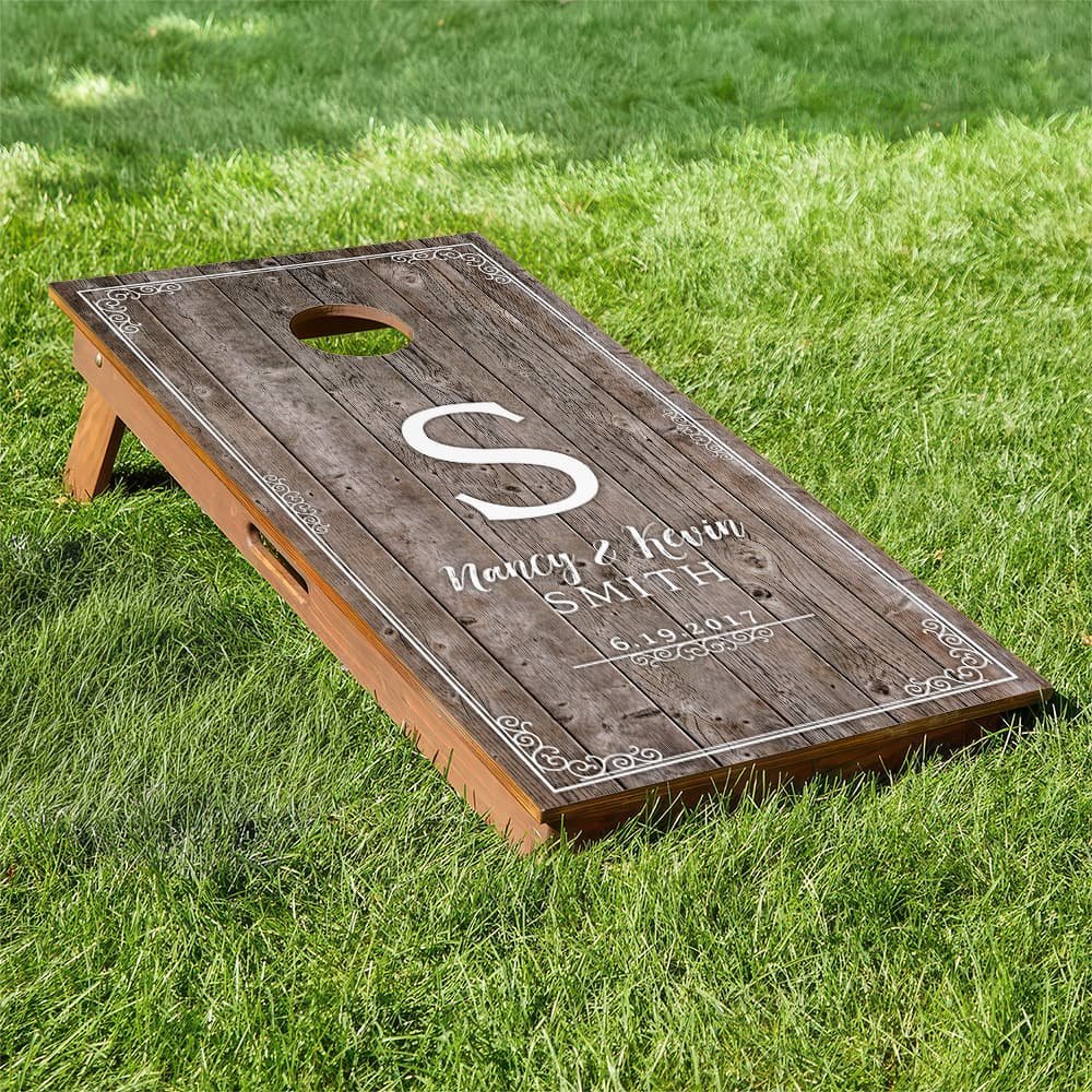 Rustic Wood Wedding Anniversary personalized custom Cornhole board