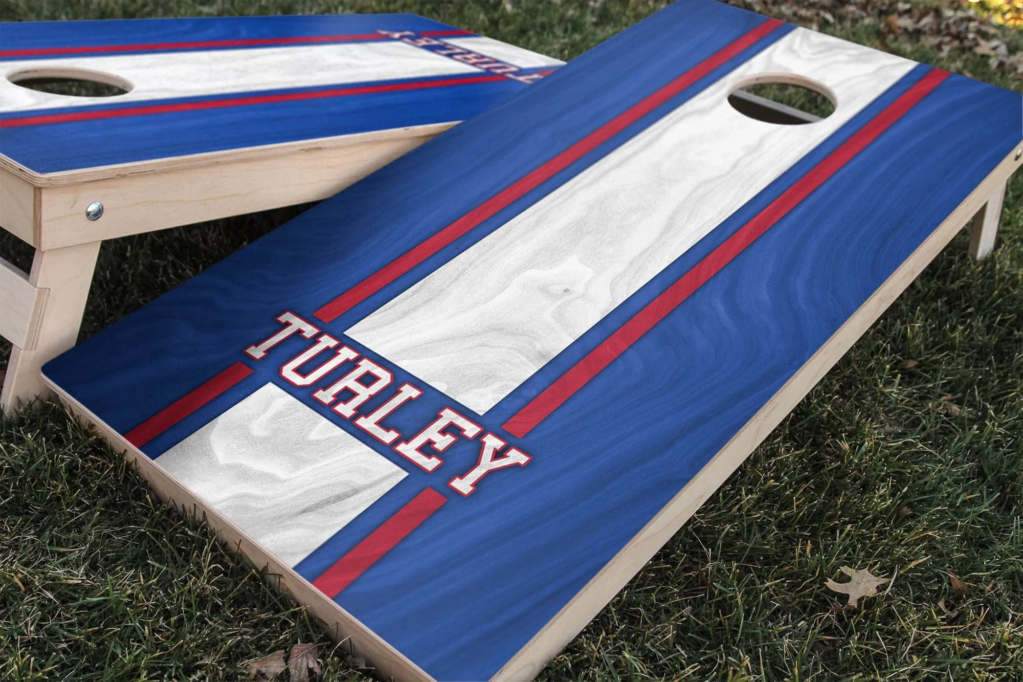 Personalized New York Giants Colors (Throwback) custom wood Cornhole board wrap sticker decal set