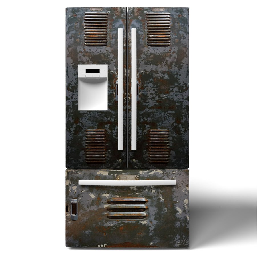 Rustic Old School Locker French Refrigerator wraps Front.jpg