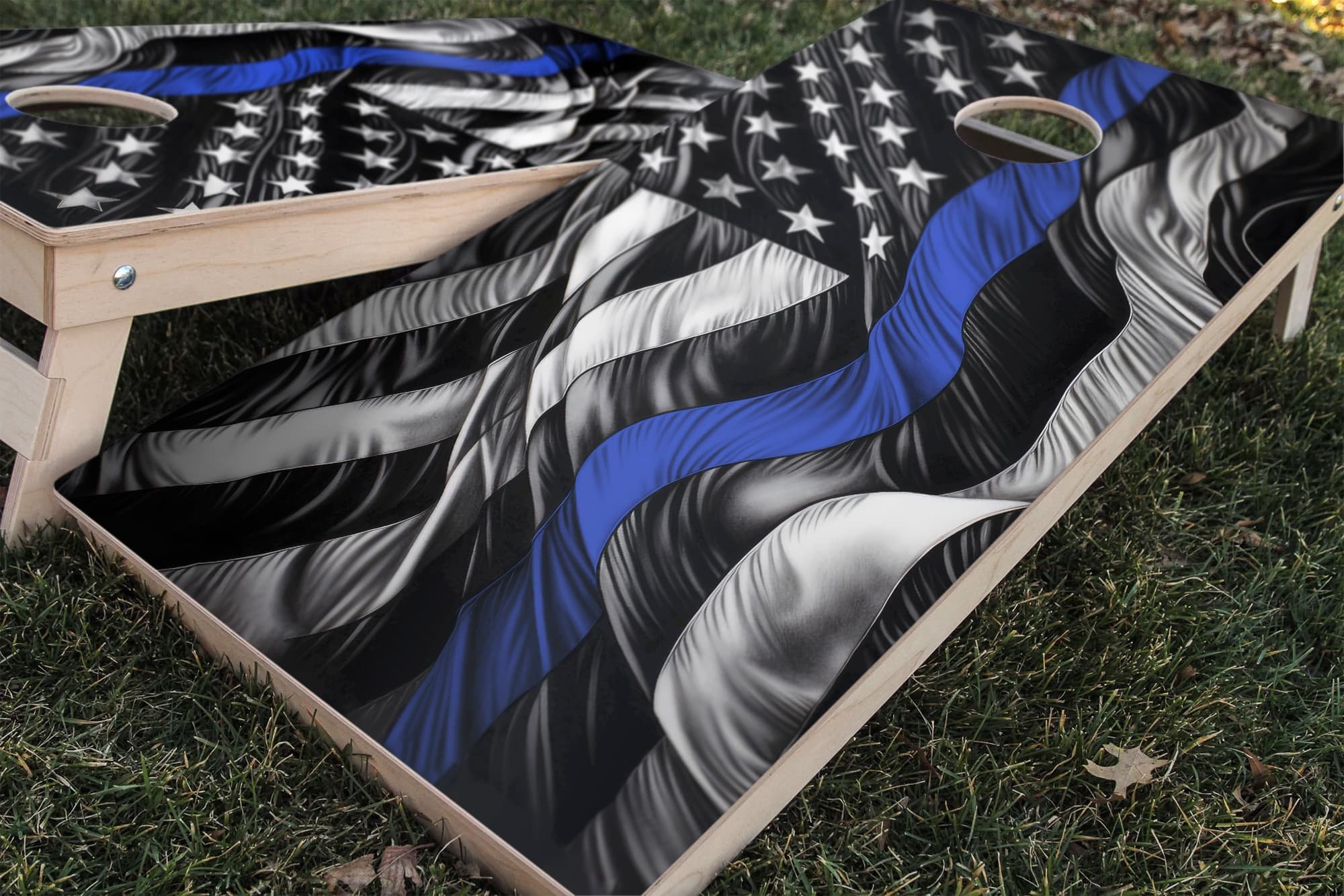 blue line USA flag cornhole board wrap sticker decal set