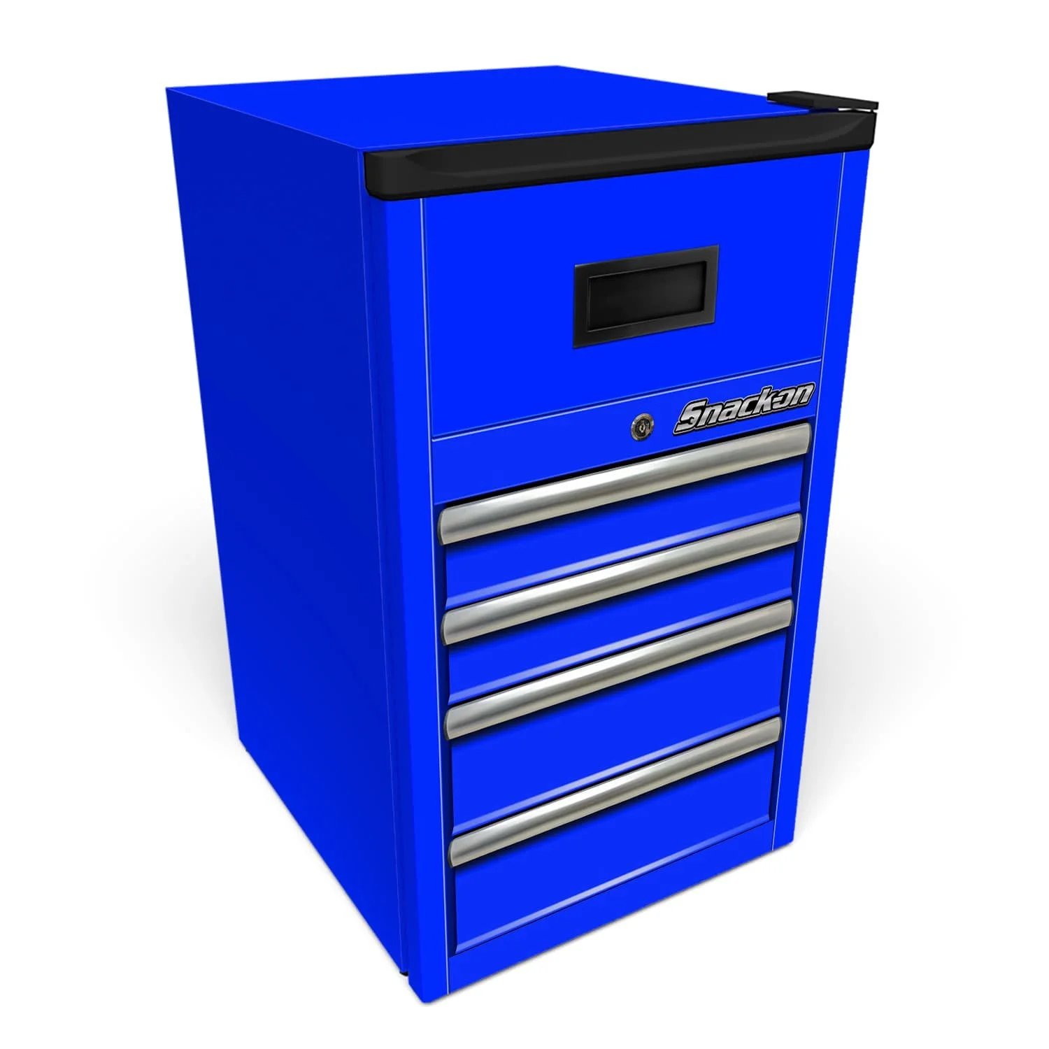 3d mini fridge mockup, covered in a DIY vinyl wrap to look like a small blue tool chest