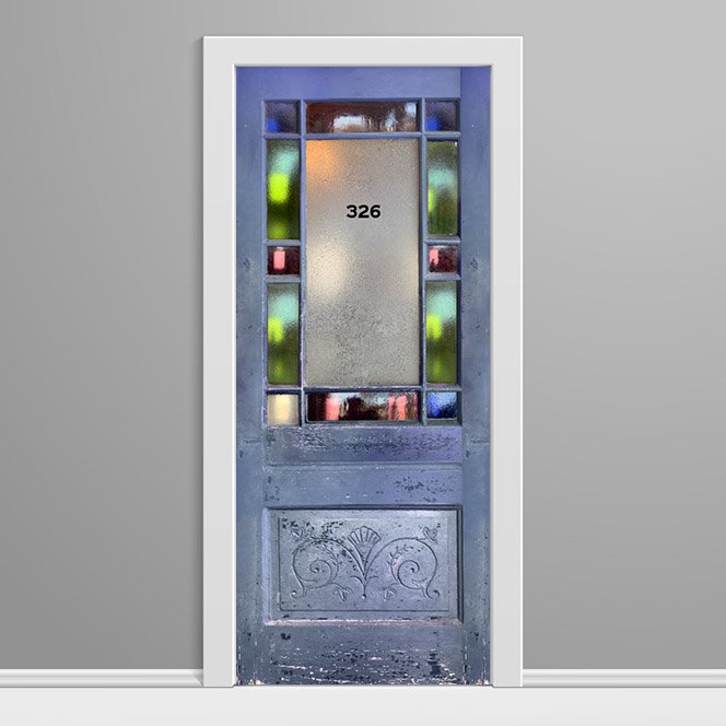 13 Stain glass door Blue With Numbers