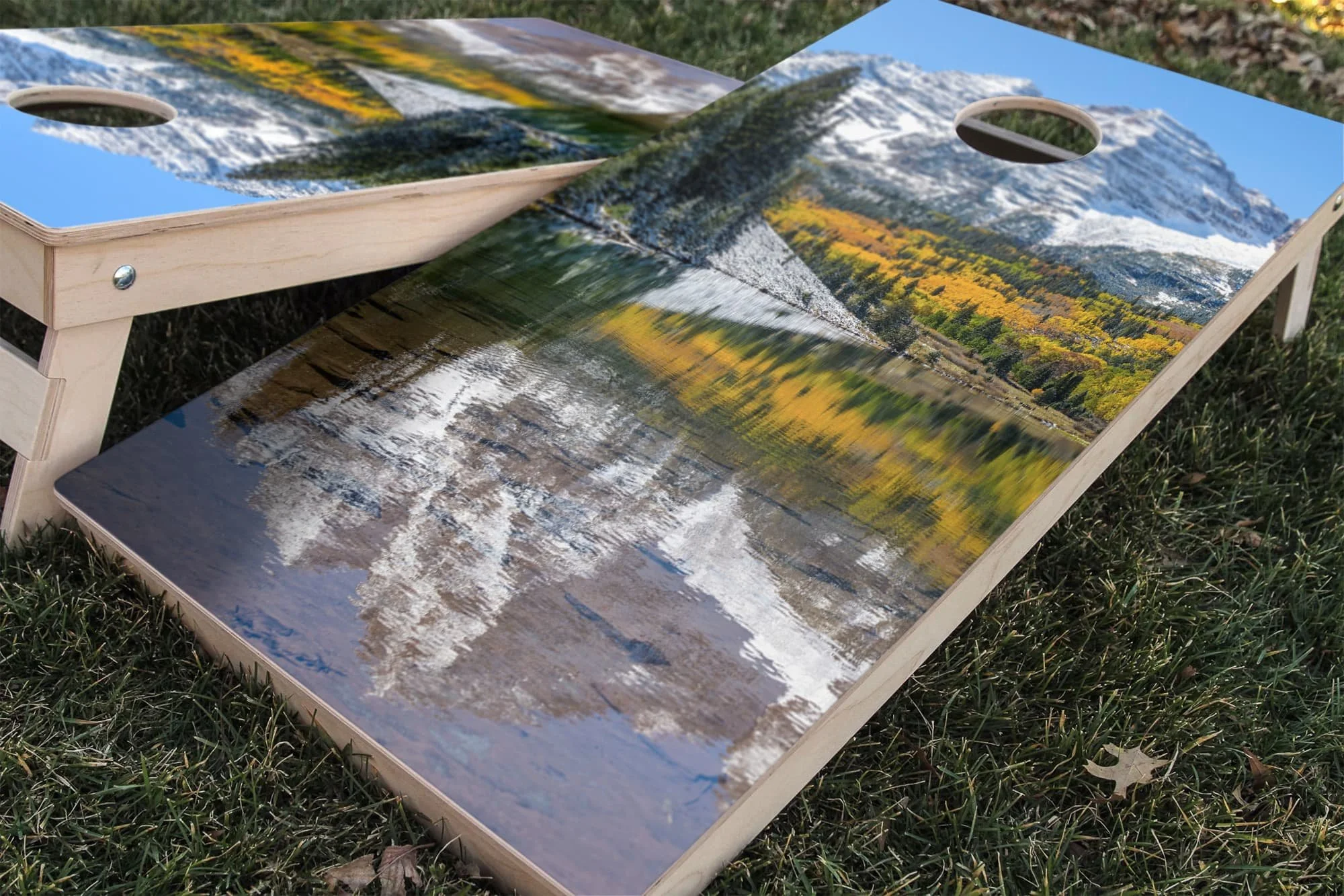 Maroon Lake Aspen Colorado rustic cornhole board wrap sticker decal set