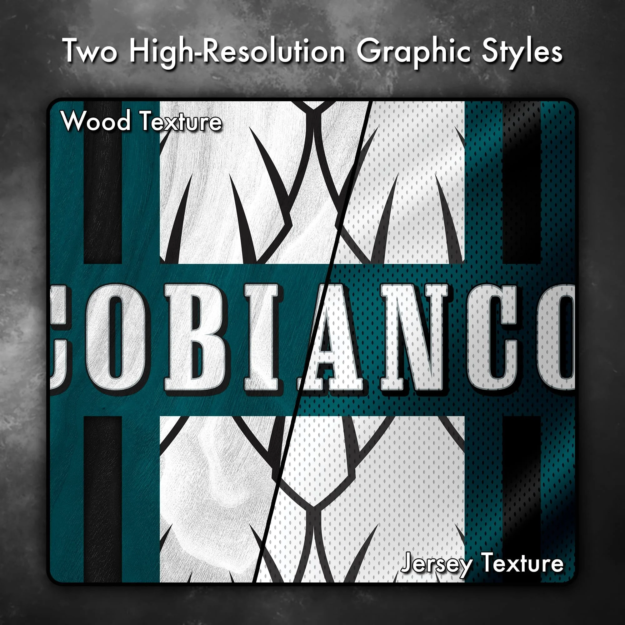 Close up image showing the wood grain and jersey texture options of this cornhole board vinyl wrap decal set (Copy) (Copy)