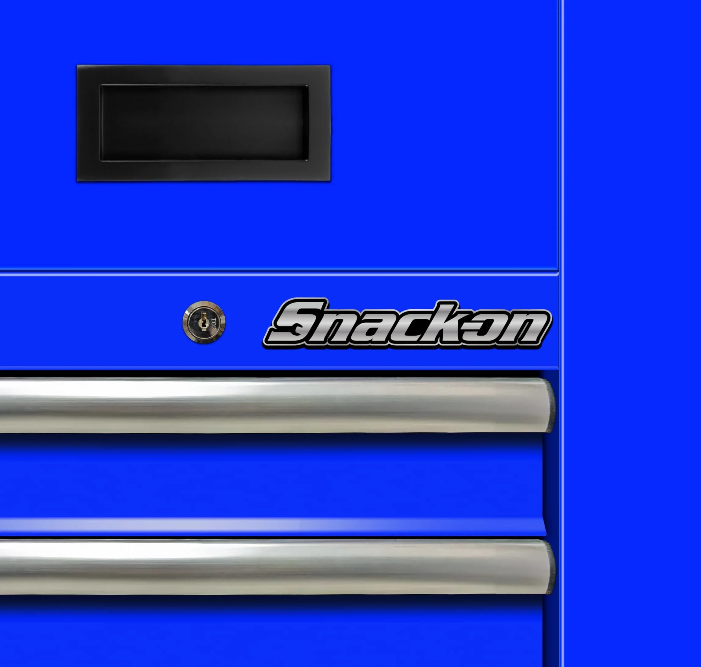 close up of our blue tool chest graphic, showing the quality of the print and one of the "spoof" badge options