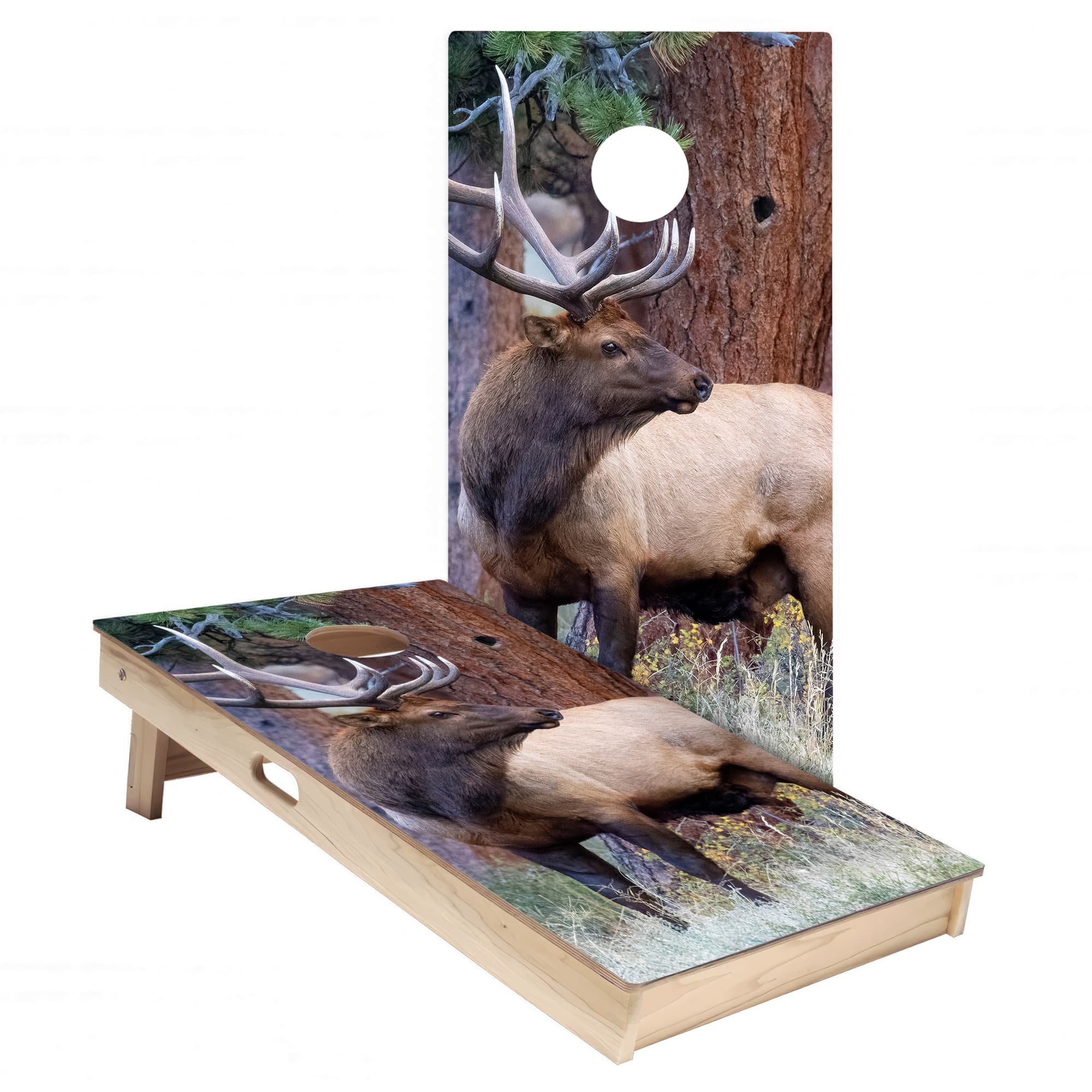 bull elk in nature rustic cornhole board wrap sticker decal set