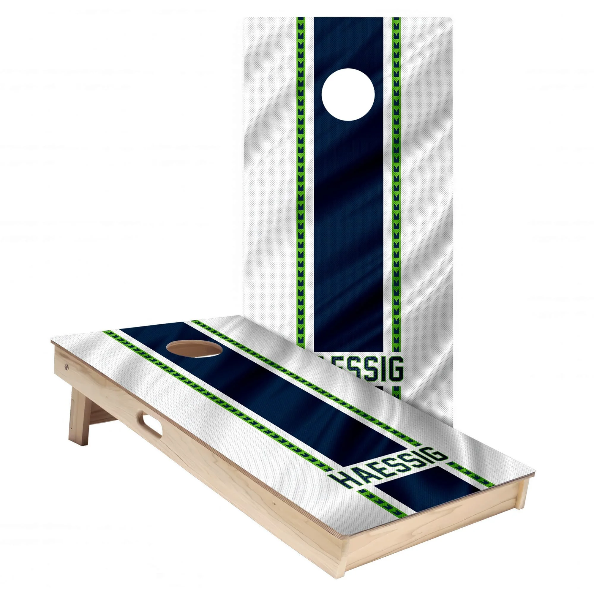 Personalized Seattle Seahawks Colors (Away) custom jersey texture Cornhole board wrap sticker decal set