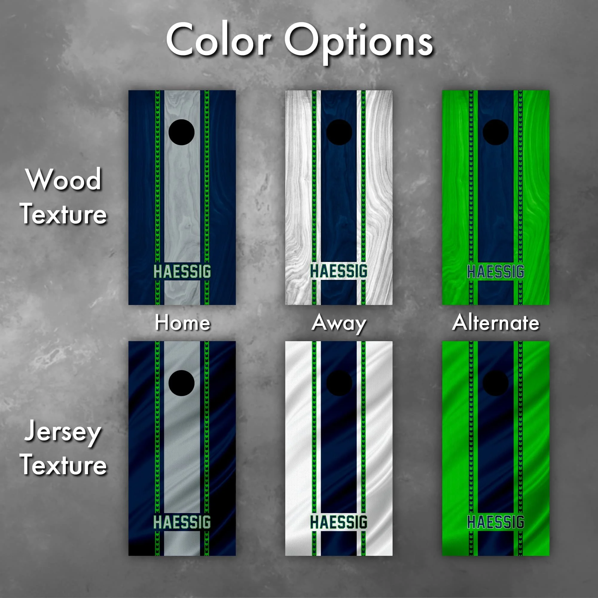 6 color and graphic texture options for our Arizona Cardinals-themed custom personalized cornhole board vinyl wrap decals (Copy)