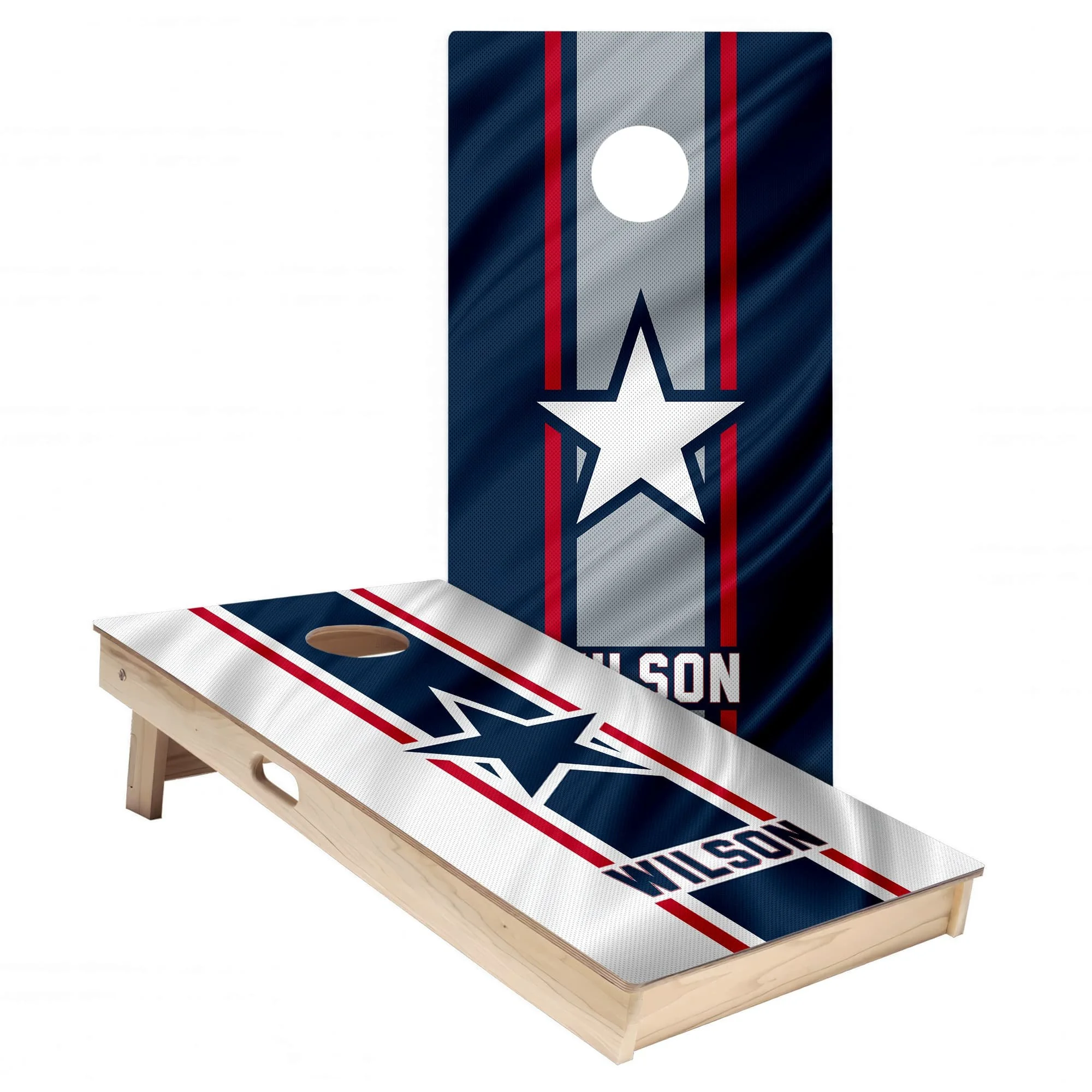 Personalized New England Patriots Colors (Away + Home) custom jersey Cornhole board wrap sticker decal set