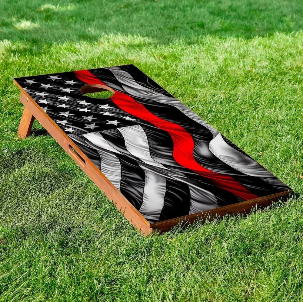 red line USA flag cornhole board