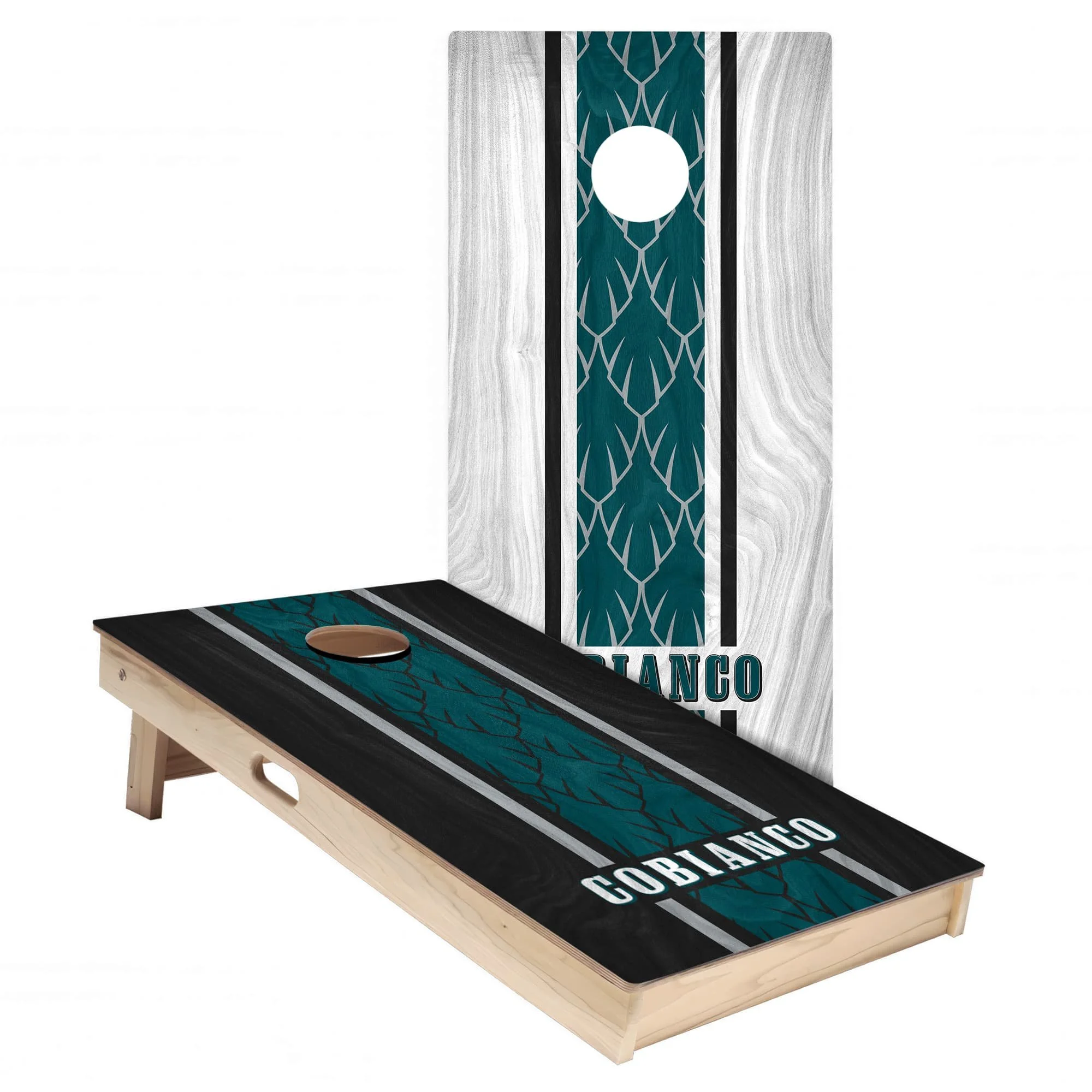 Personalized Philadelphia Eagles Colors (Alternate + Away) custom wood texture Cornhole board wrap sticker decal set