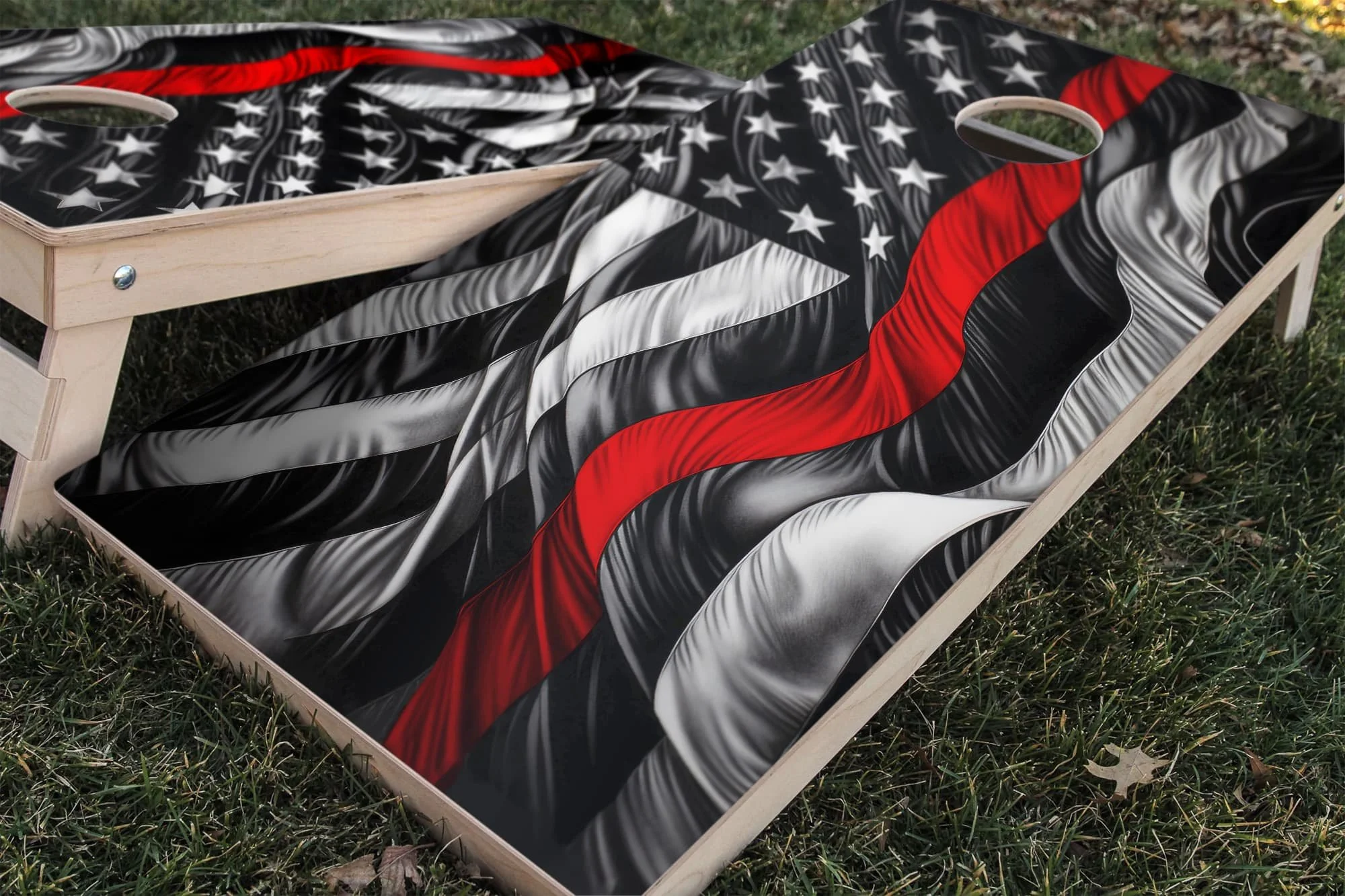 red line USA flag cornhole board wrap sticker decal set