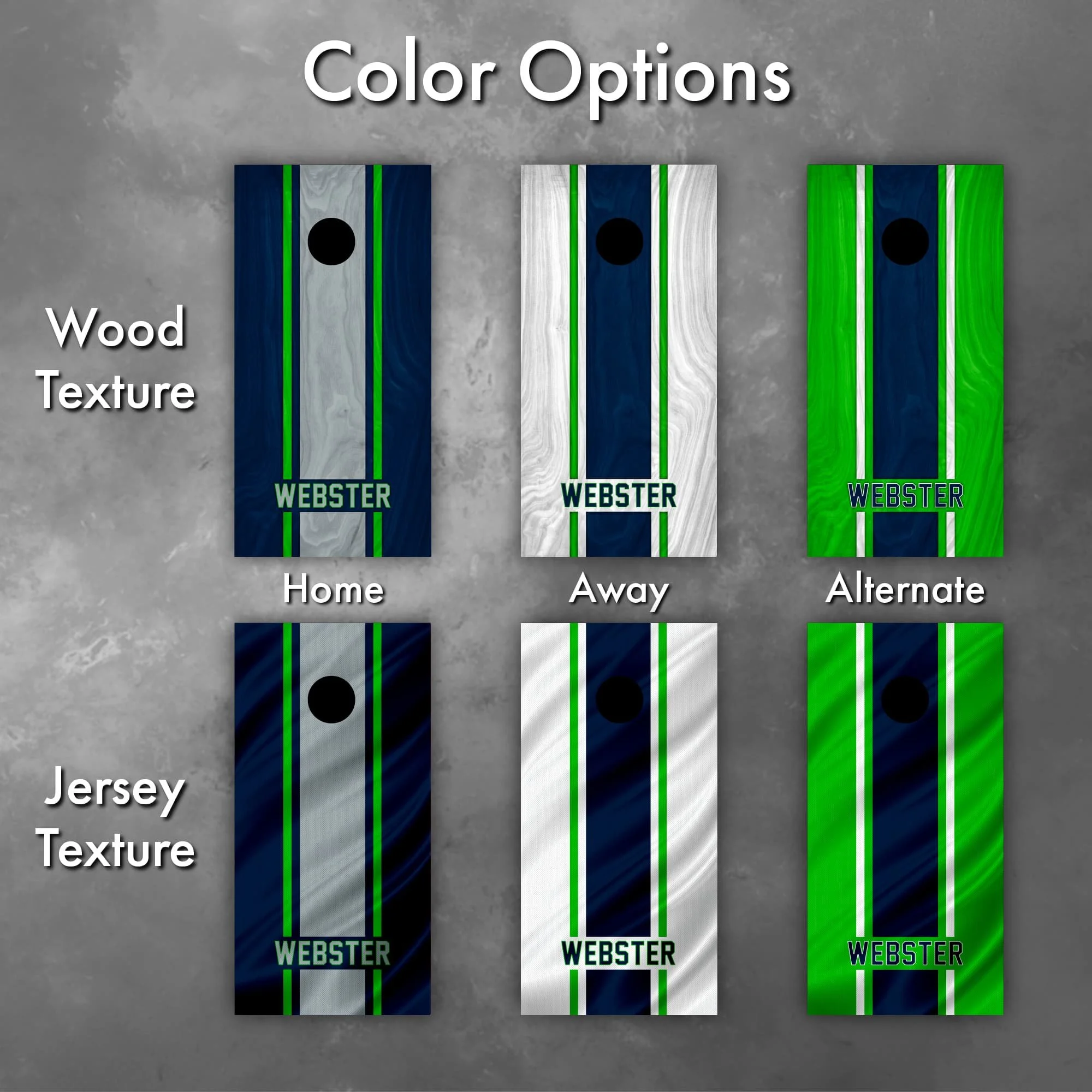 6 color and graphic texture options for our Arizona Cardinals-themed custom personalized cornhole board vinyl wrap decals (Copy)